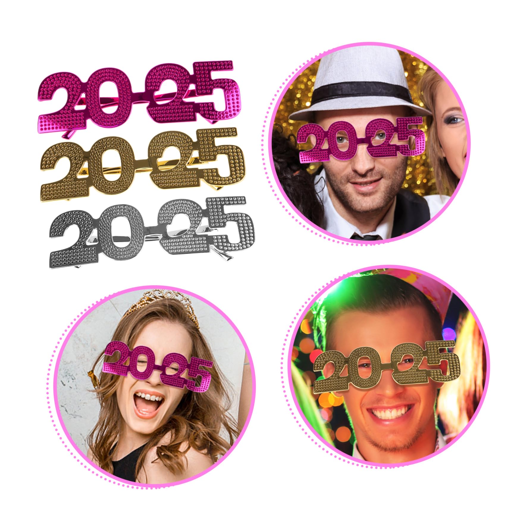 IWOWHERO 3pcs 2025 Glasses 2025 Modeling Eye Wear New Year Eyewear 2025 Eyeglasses Party Eyeglass Props Eyeglasses Props New Year Costume Accessory Party Eyewear Decor Party Props