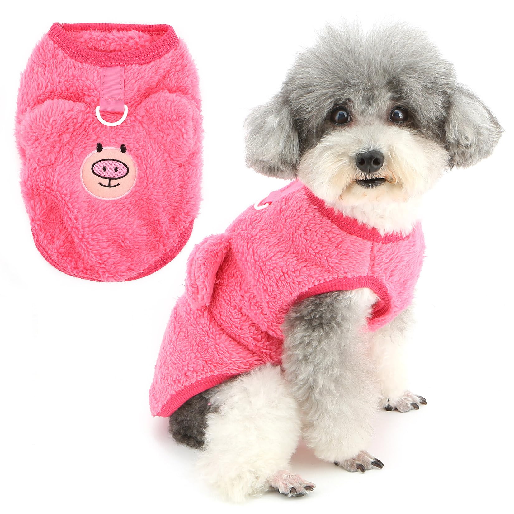 Zunea Cute Cartoon Small Dog Vest Jumper with Leash Ring Winter Warm Fleece Puppy Jacket Clothes Soft Pullover Sweater Coat Cold Weather Chihuahua Yorkie Clothes Pet Apparel Pink S