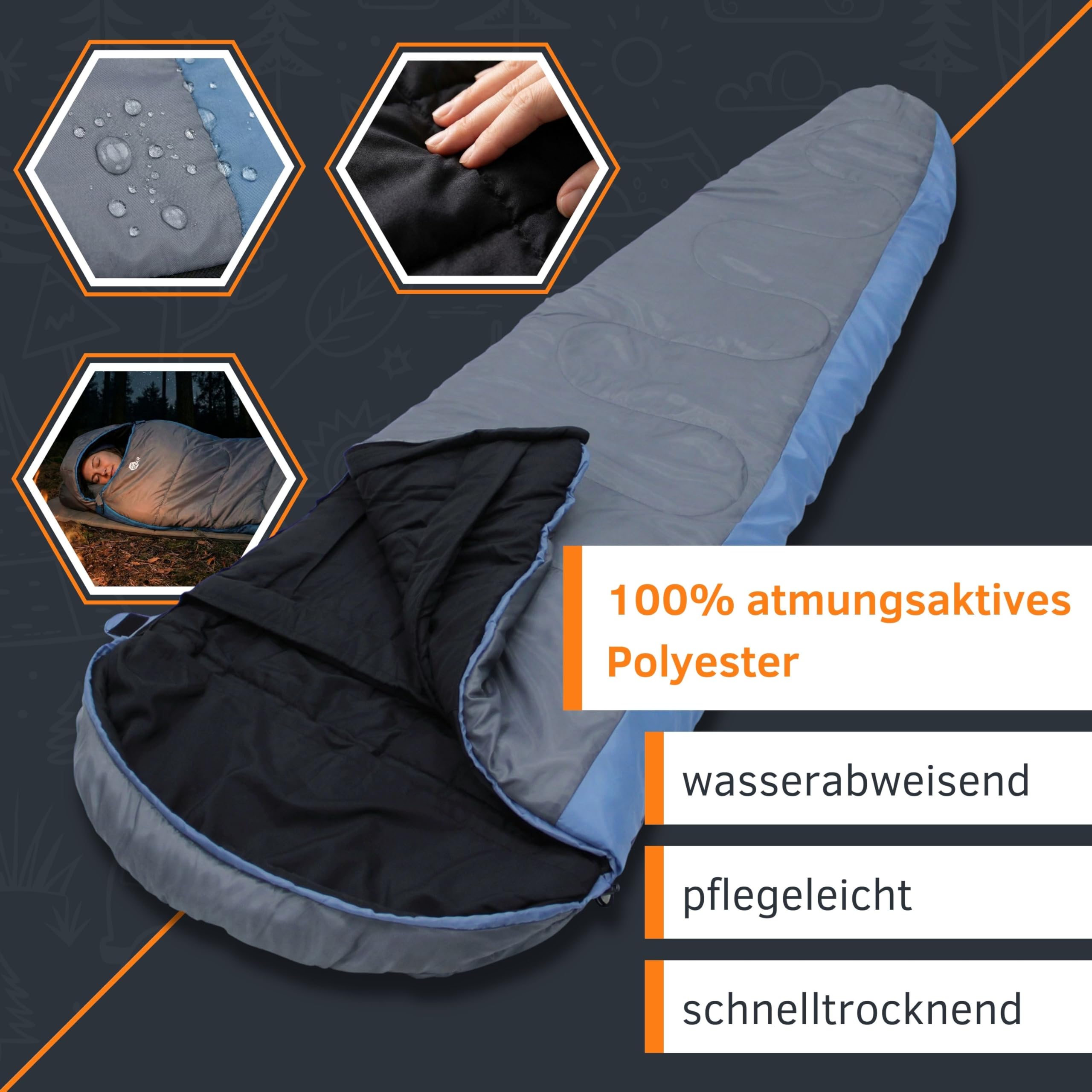 yourGEAR Saco de Dormir Sirocco -18°C Confortable Saco de Dormir para Momias 230x80 cm 3-4 Estaciones Azul Gris Extra
