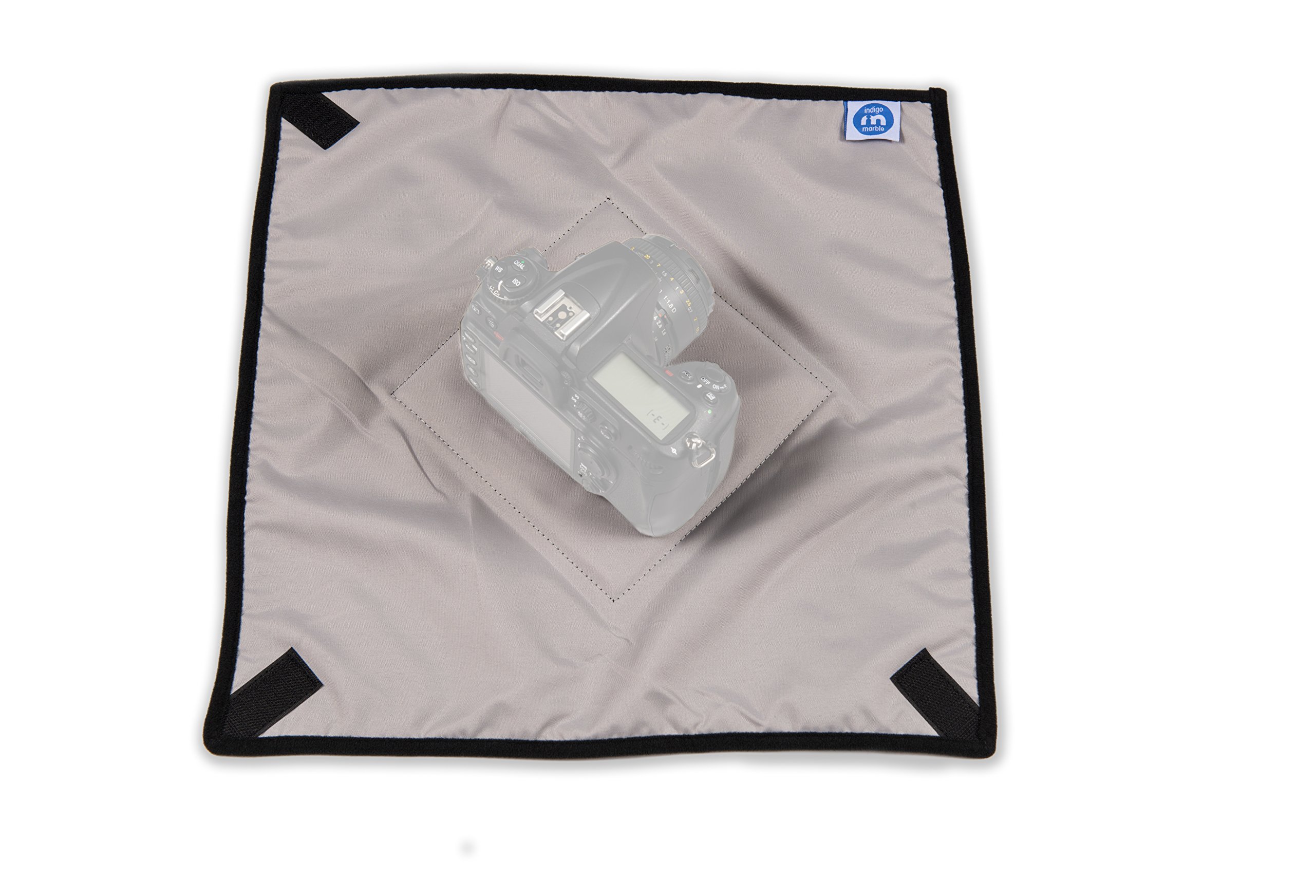 #1 Premium Medium Camera Cover from Indigo Marble, Wrap & Protect Electronic Equipment, Adjustable & Light Weight to Provide Quick Fit with SLR Straps or Slings, 15" Square with Strong External Pocket