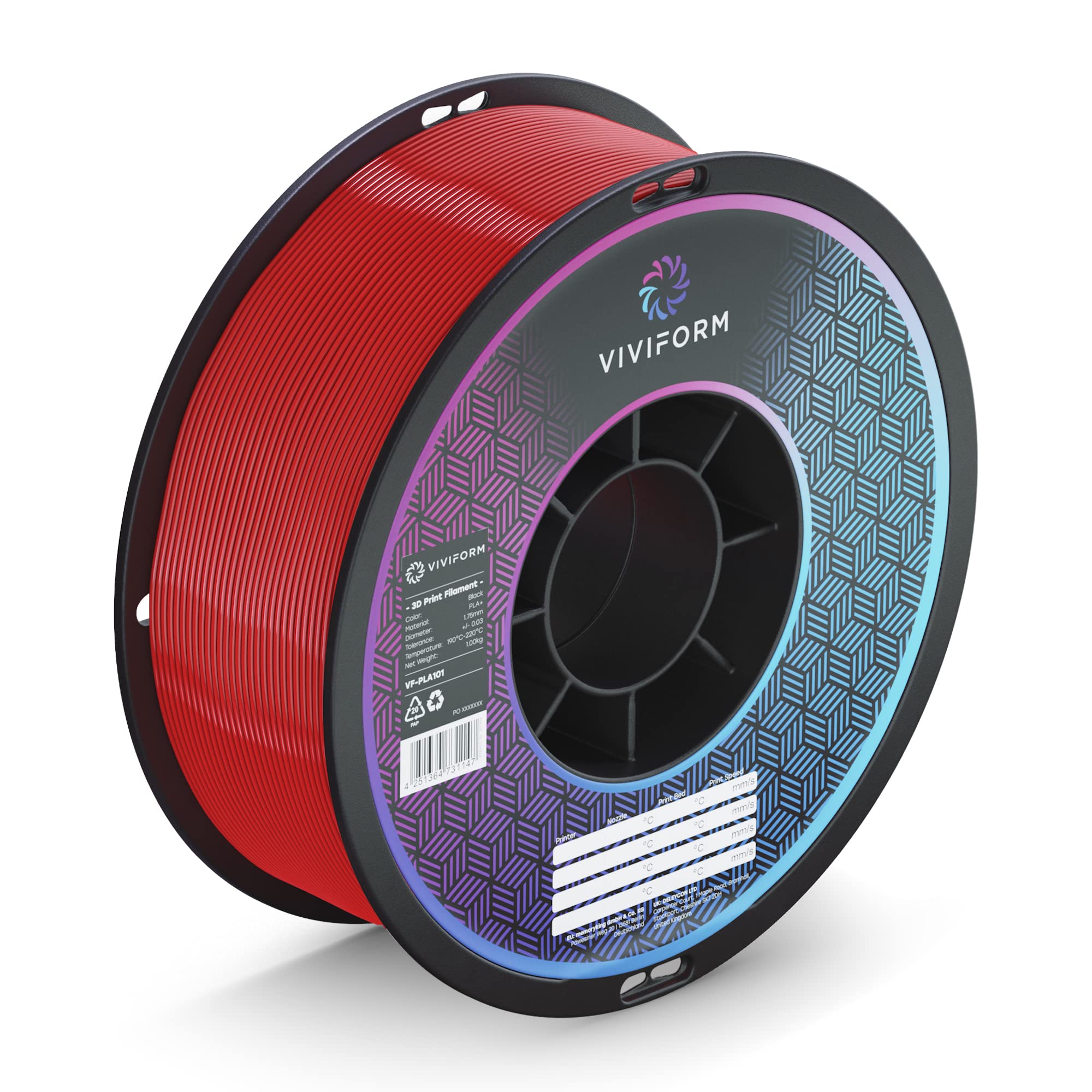 PLA+ filament do drukarki 3D, rolka 1 kg, Ø 1,75 mm +/- 0,03 mm, czerwony, VF-PLA105