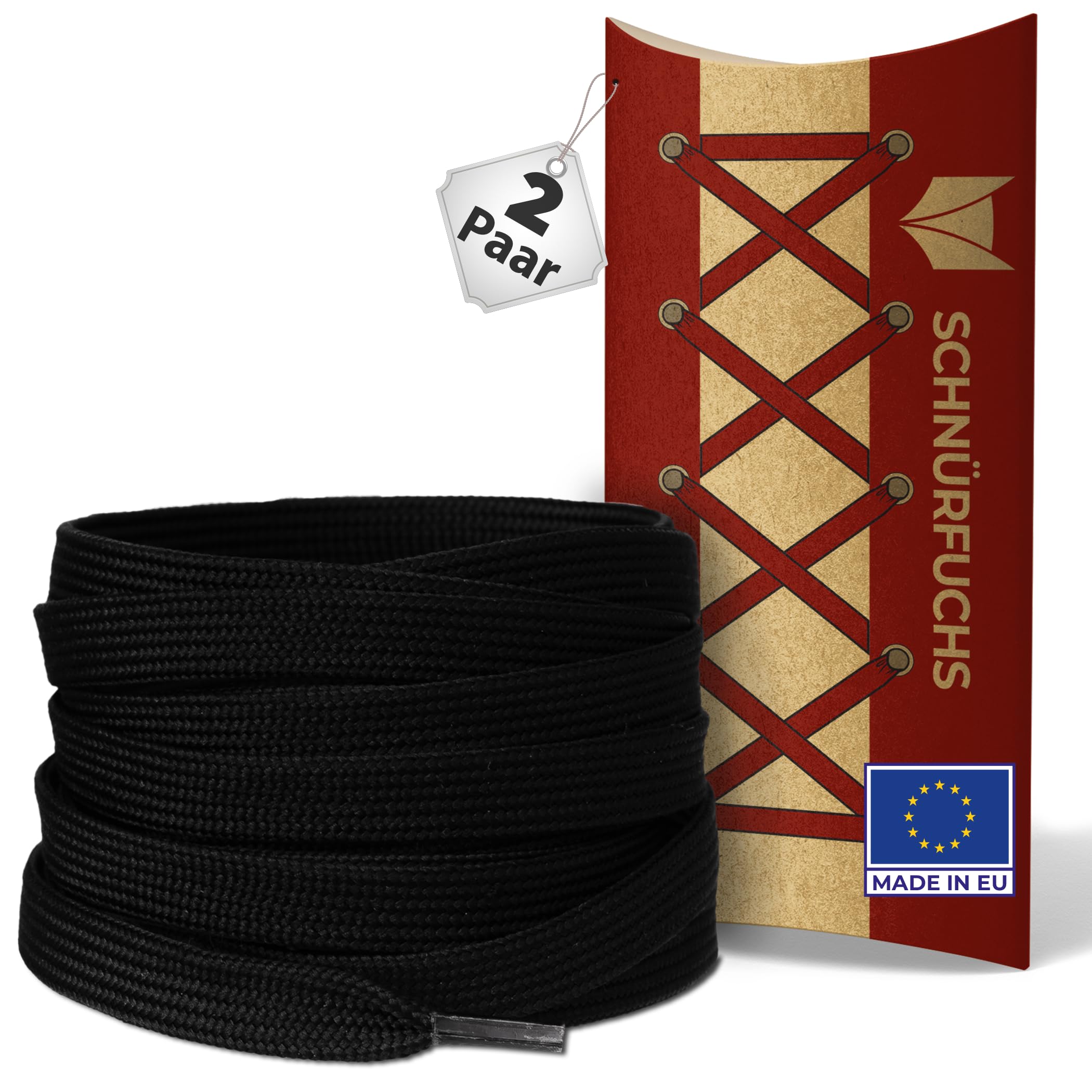 Schnürfuchs 2 Paar Flache Premium Schnürsenkel, Polyester, 8mm Breit, Reißfeste Ersatz Schuhbänder für Sneaker, Turnschuhe, Sportschuhe, Freizeitschuhe, Made in Spain