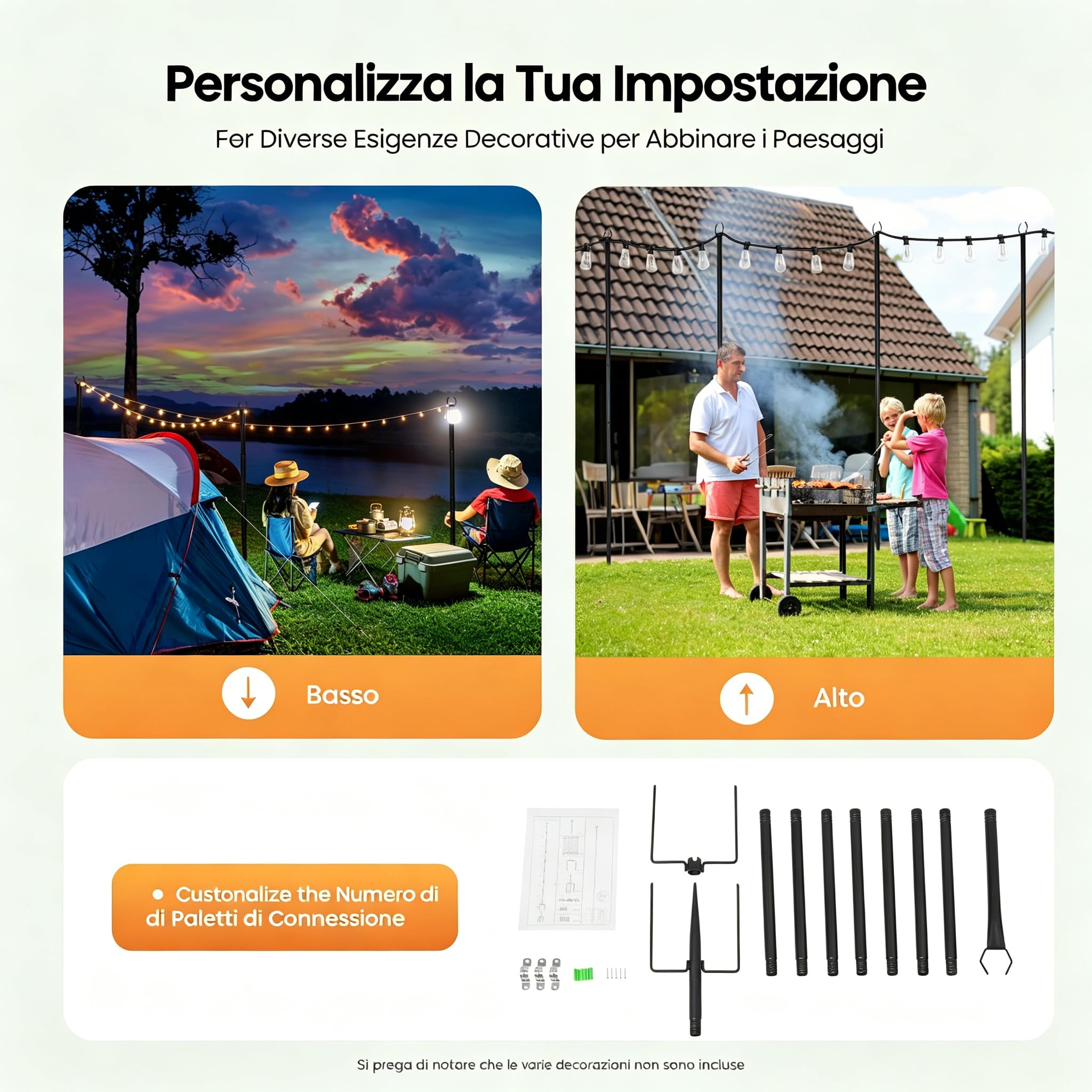 4 Confezioni di Pali per Luci a Catena, 3M di Bastoni in Metallo con Forcella per Luci a Catena da Esterno, Pali per Luci da Esterno con Forcella, Pali/Supporti/Bastoni per Decorazione da