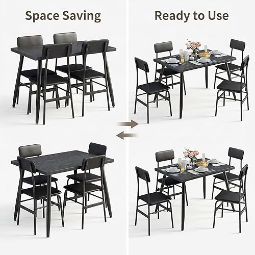 Miniatura 5 de Gizoon Juego de mesa de comedor para 4, moderno juego de mesa y sillas de cocina de 5 piezas, espacio pequeño Comedor de 4 Sillas y Mesa, marco de