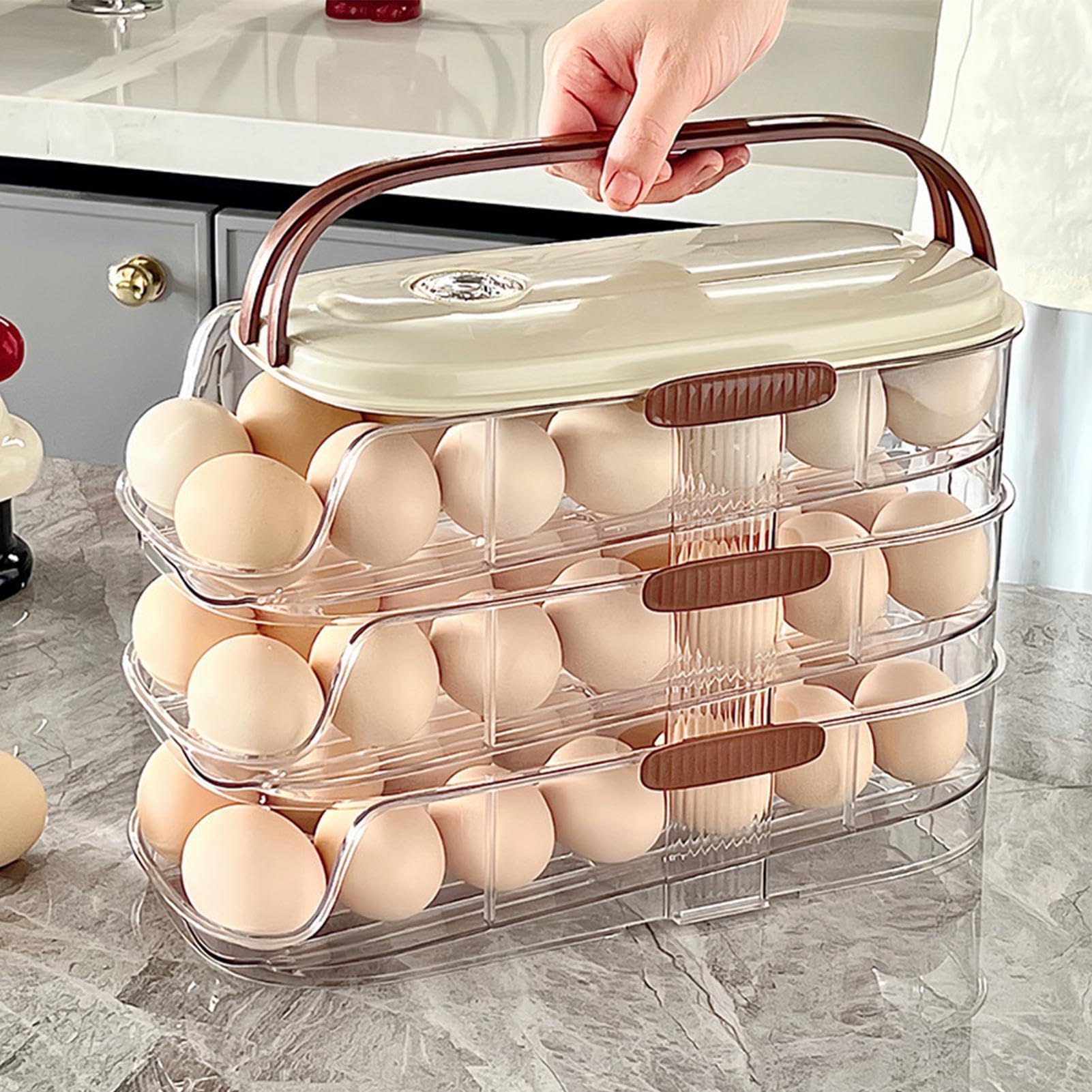 Rejilla para huevos, soporte para huevos con ruedas | Almacenamiento de huevos apilable para frigorífico,Organizador estable de huevos para nevera, dispensador de huevos que ahorra espacio para almace