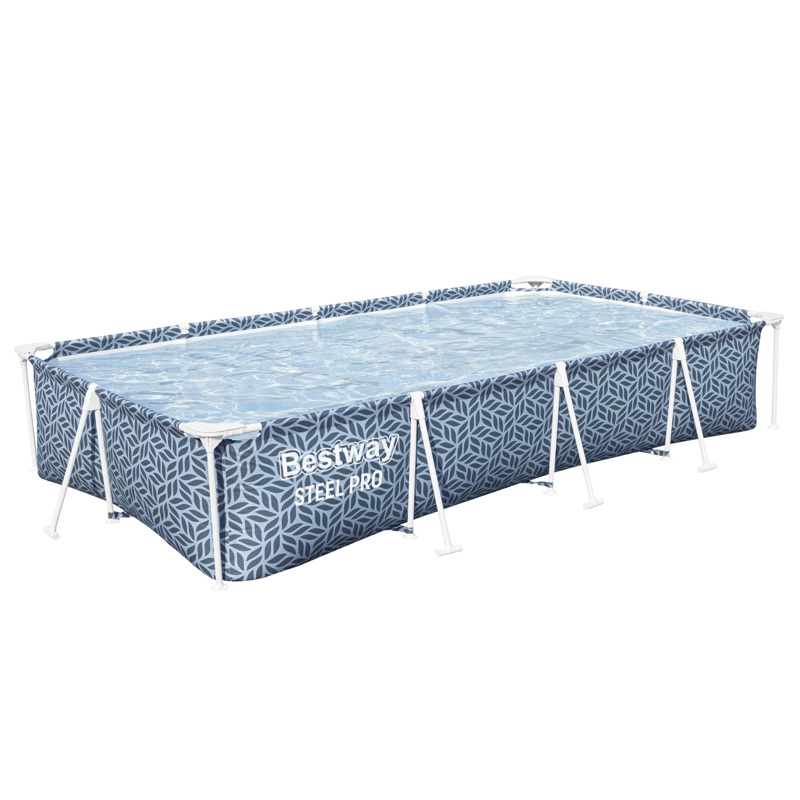 Bestway Steel Pro Frame Pool ohne Pumpe 366 x 201 x 66 cm, Blattform-Design, eckig