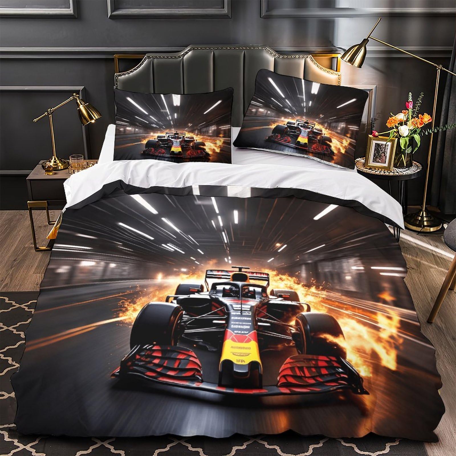 3U6C4M9K 3D Printed Formulaa Racing Quilt Cover King（220x240cm）, Breathable Duvet Cover Racing Car Comforter Cover with Pillowcase