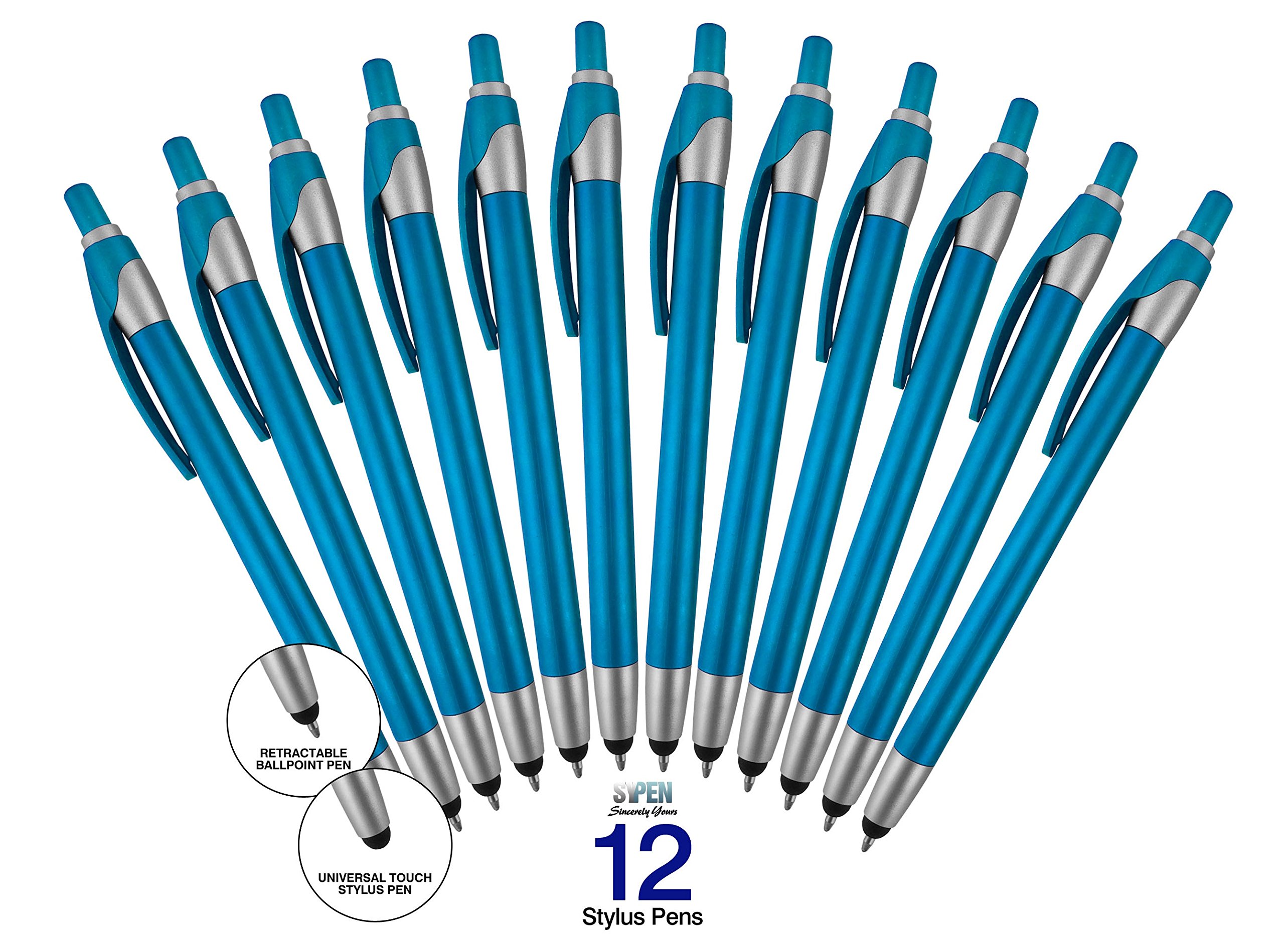 12 Pack Teal Stylus with Ball Point Pen for iPad Mini, iPad 2/3, New iPad, iPhone 5 4S 4 3GS, iPod Touch, Motorola Xoom, Xyboard, Droid, Samsung Galaxy Asus (12 Pack Teal)