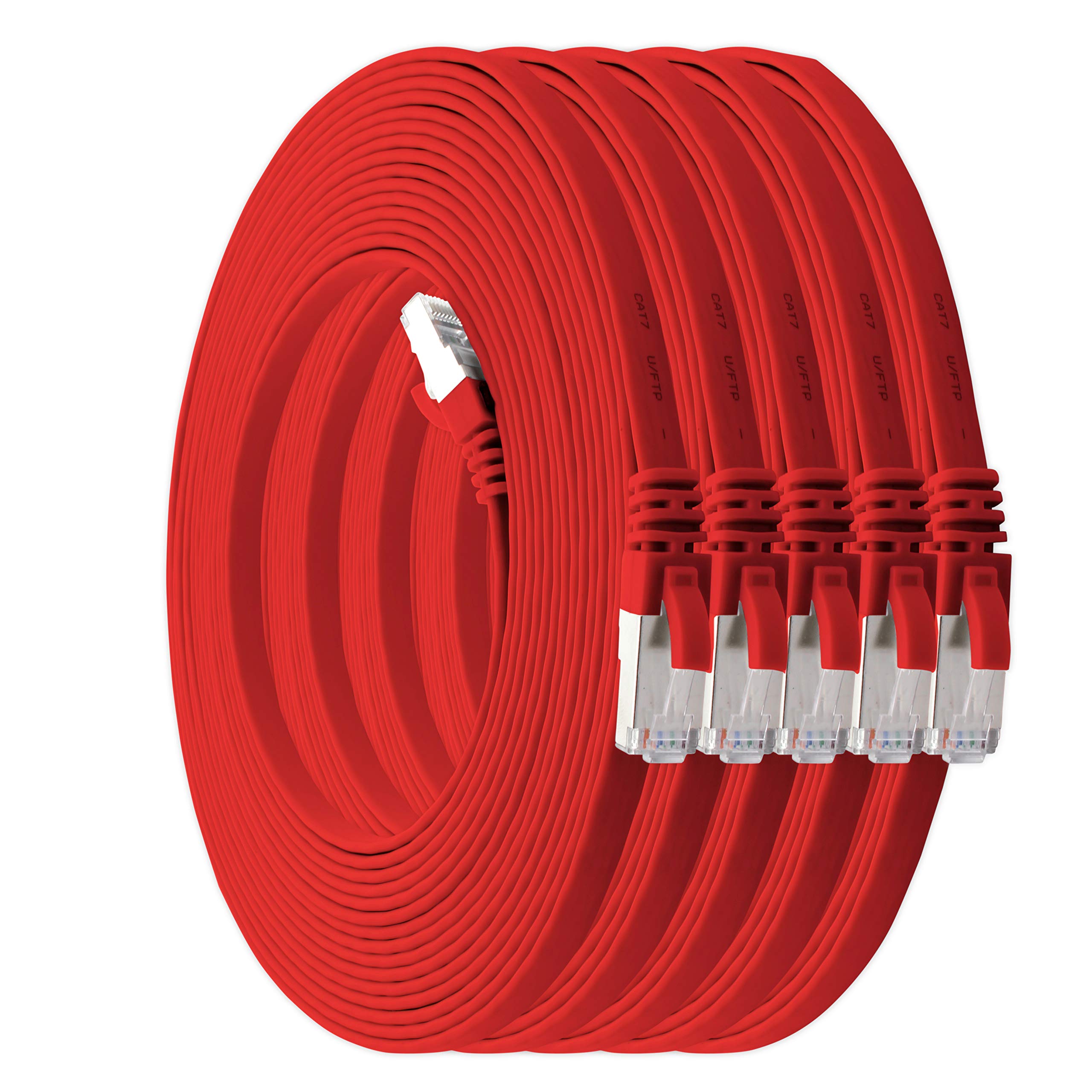 1m - wit - 10 stuks Cat7 platte kabel netwerkkabel Cat 7 onbewerkte kabel Gigabit LAN (10 Gbit/s) platte lintkabel installatiekabel patchkabel platte slanke RJ 45 connector Cat6a