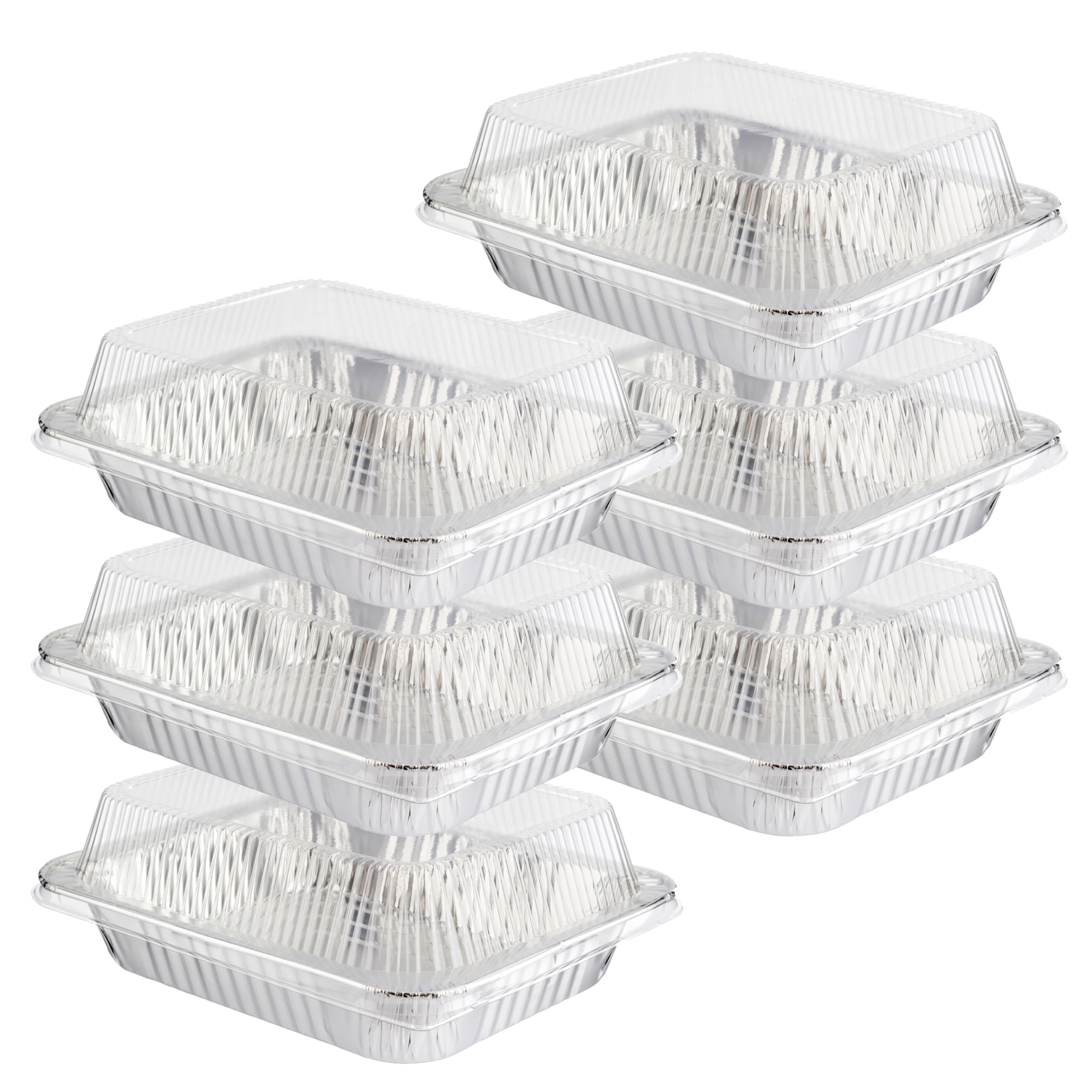 HOMESHOPA Aluminium Foil Food Storage Containers with Plastic Lids, 6 Pack Rectangle Disposable Meal Prep Takeaway Foil Tray, Reusable Tin Foil for Cooking, Baking, Roasting Broiling, Serving — image 1