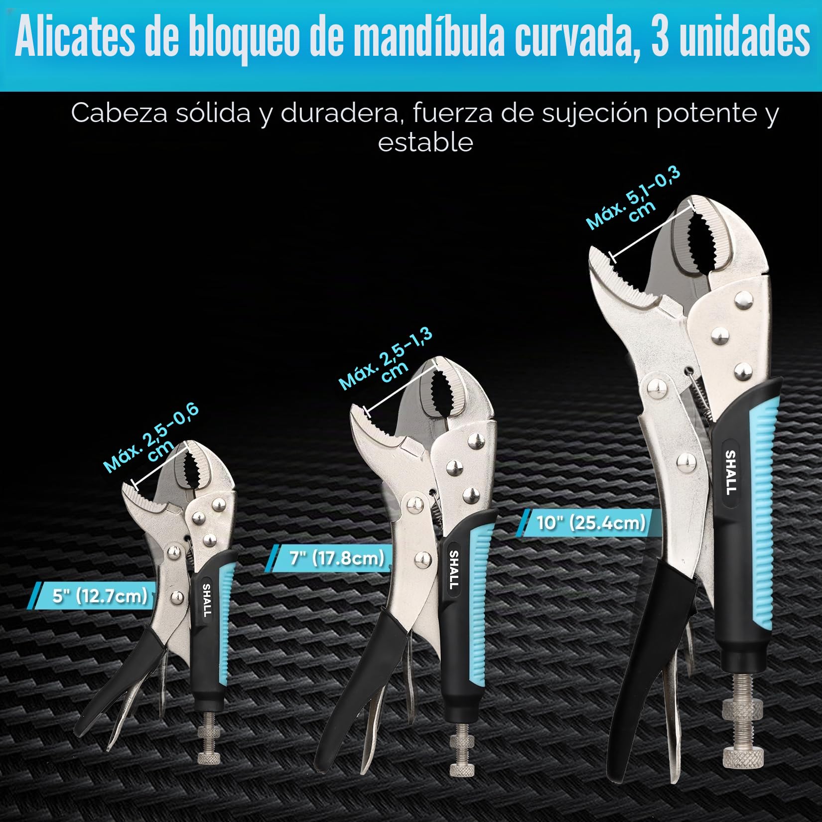 SHALL Alicates de bloqueo de 6 piezas, juego de alicates con mordazas curvas de 5", 7" y 10", alicates de punta larga de 6-1/2" y 9-1/2", abrazadera en C de bloqueo de 6"