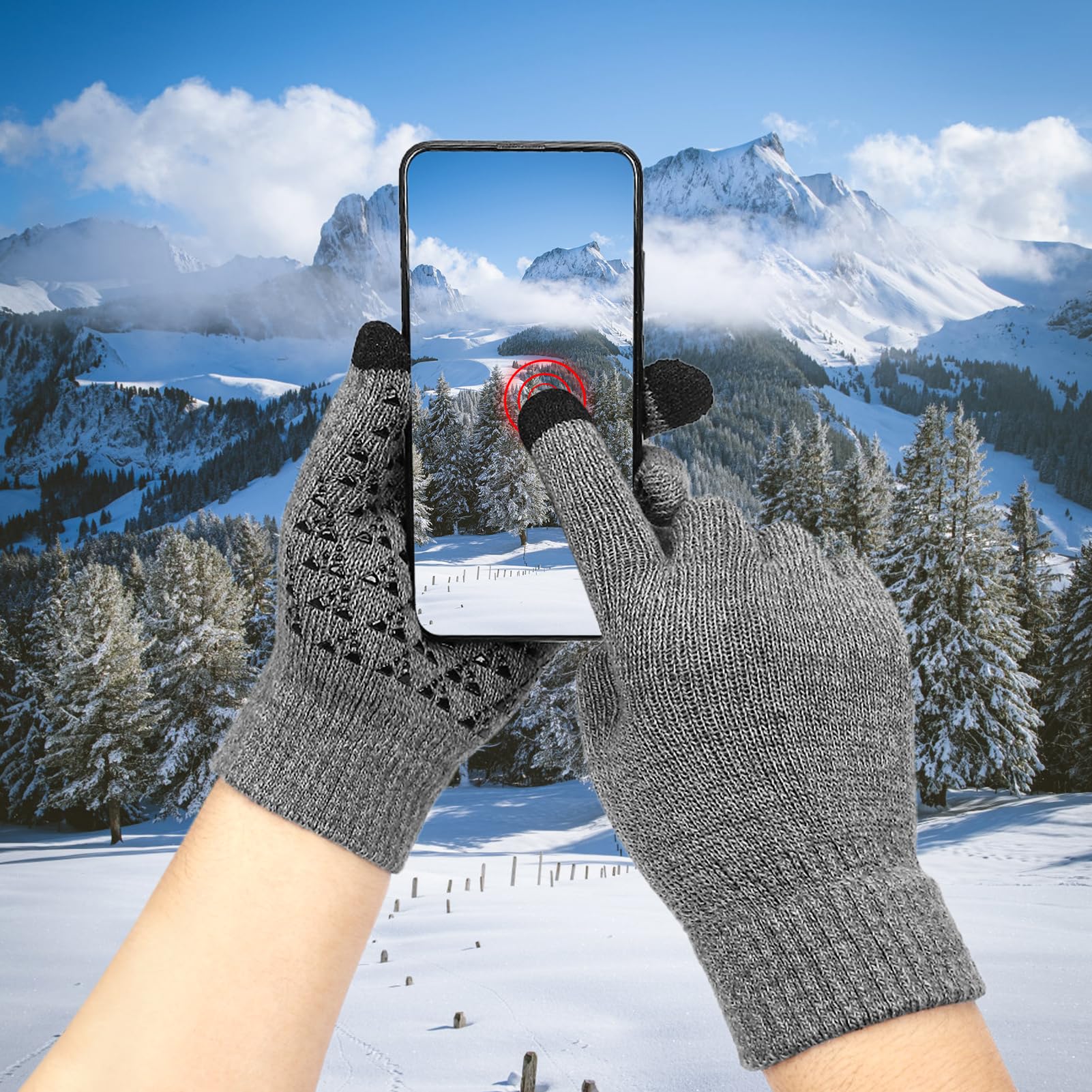 Mütze Schal Handschuh-Sets für Herren Damen 6-Stücke Mode Strick Beanie Hüte Touchscreen Handschuhe Warmes Set für kaltes Wetter