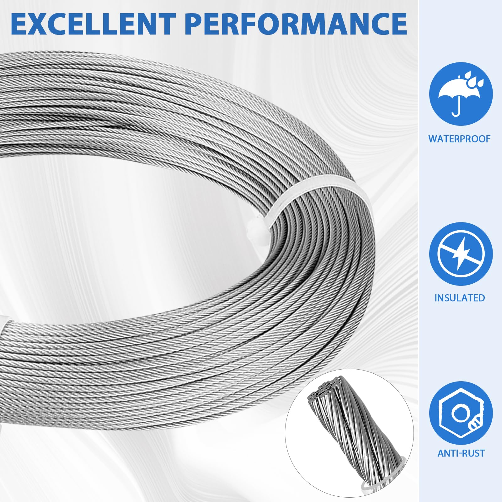 Set di tenditori per funi metalliche 2 mm x 40 m tendicavo in acciaio