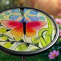 Vista 4 de HONGLAND Mesa auxiliar para exteriores, mesa pequeña para exteriores, mesa auxiliar redonda de 12 pulgadas, soporte para plantas de vidrio, mesa