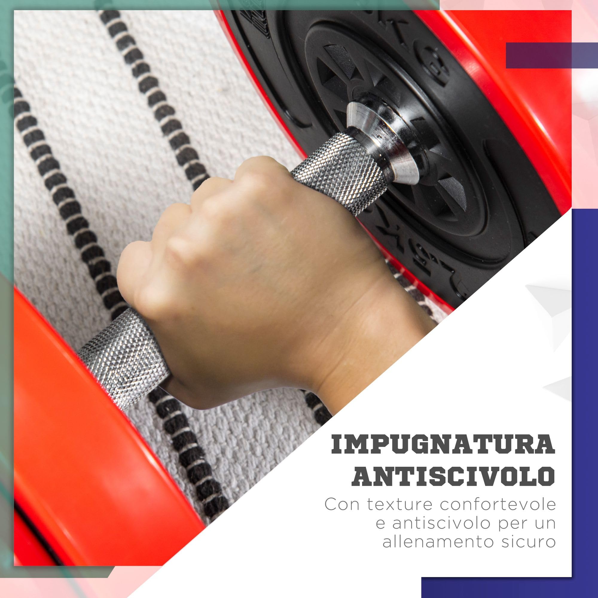 HOMCOM Set Bilanciere con Dischi Pesi 65kg Totali in Sabbia di Ferro, Metallo e Gomma, Rosso