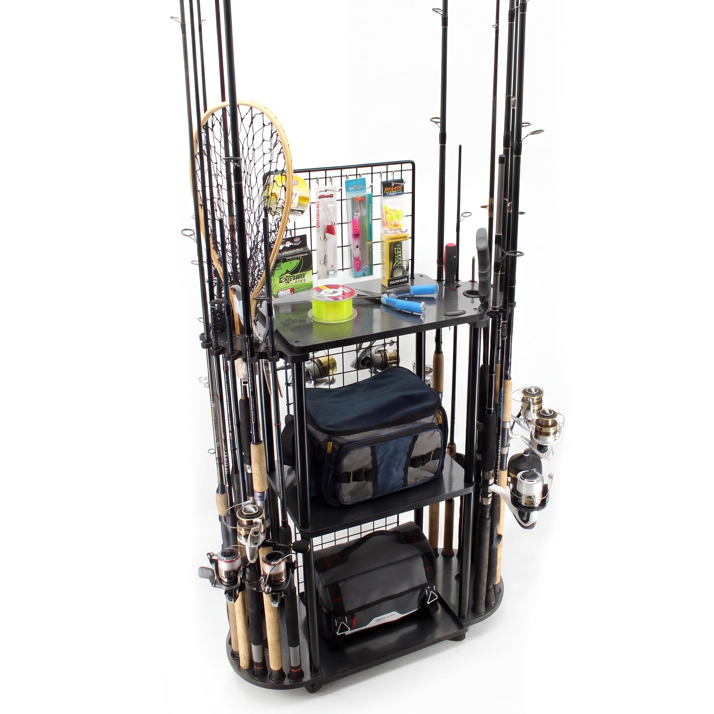 12-Rod Fishing Tackle Cart - Rolling Rod Storage -11 12-Rod Fishing Tackle Cart - Rolling Rod Storage -11