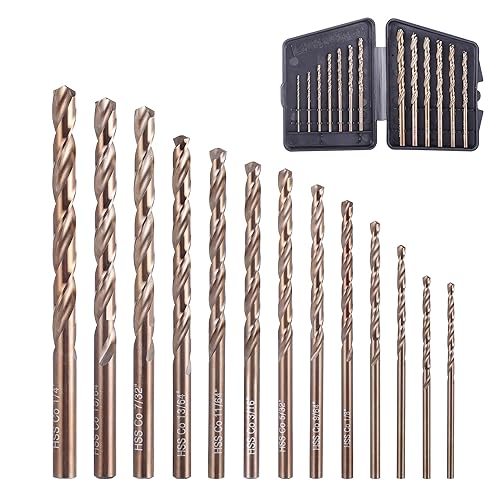 Miniatura 12 de Juego de 15 brocas de cobalto (1/16"-3/8"), acero de alta velocidad M35, longitud espiral estándar para metal endurecido, acero inoxidable, hierro