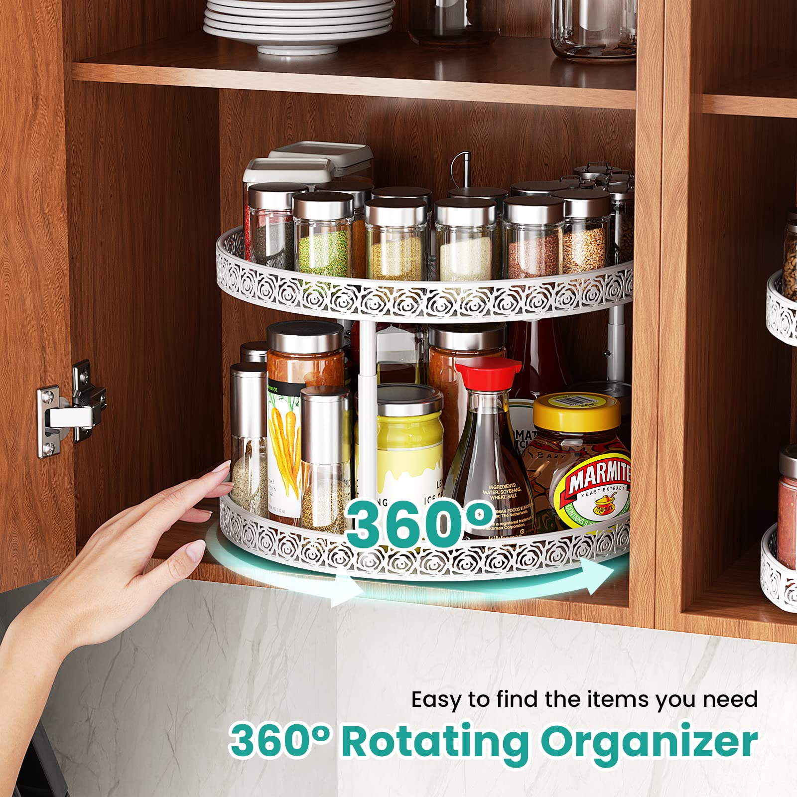 PHINOX Spice Rack Organizer for Cabinet, 2 Tier Lazy Susan, Lazy Susan ...