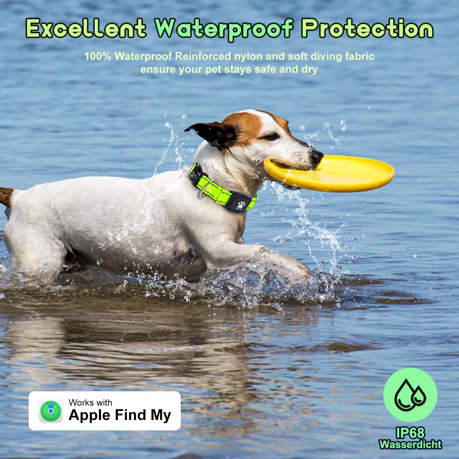 Myiwb GPS Dog Collar Tracker 2-in-1,Reflective Waterproof Pet Collar,iOS-Only,No Monthly Fees,Unlimited Range,Ideal for Dog Tracking pet Tracker,for Small Dogs(S (12.6"-16.5" Width:0.78"), Green) - image 2