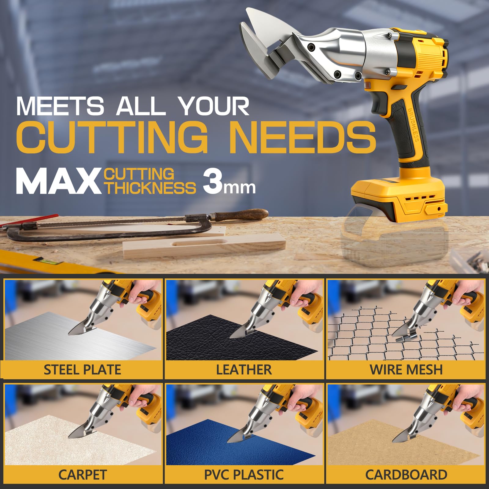 Roadtime 1000W Inalámbricas Tijeras Eléctricas para Metal Compatible con DeWalt 20V, Cabezal Giratorio 360°, Corte 3mm
