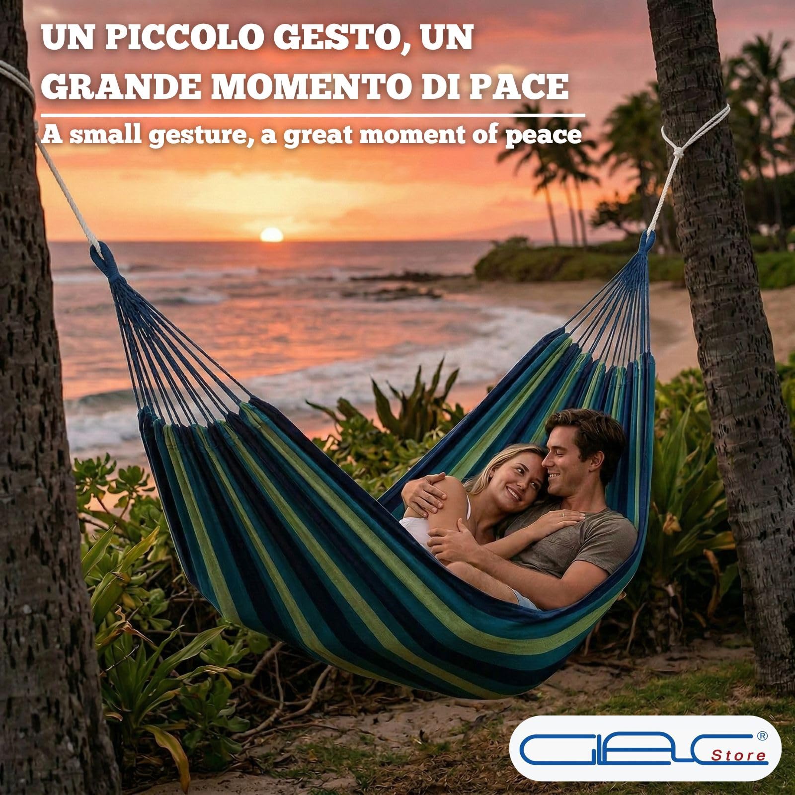 Amaca in Poliestere, 200 x 100 cm, Portata 150 kg, Leggera 800 g, con Corde, per Giardino, Campeggio, Spiaggia (Blu)
