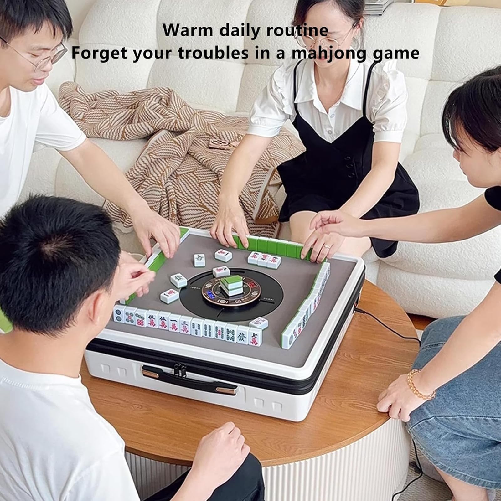 Tavolo Mahjong portatile con Shuffler automatico, set Mahjong elettrico automatico per casa e tempo libero all'aperto
