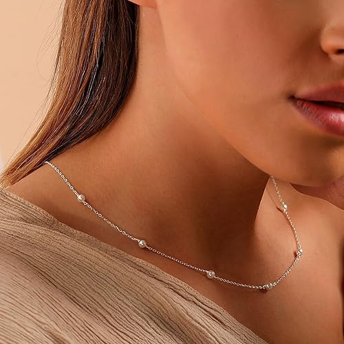 Miniatura 3 de Delicado collar de perlas para mujer, chapado en oro de 14 quilates, hecho a mano, collar de perlas de agua dulce en capas, delicado collar de