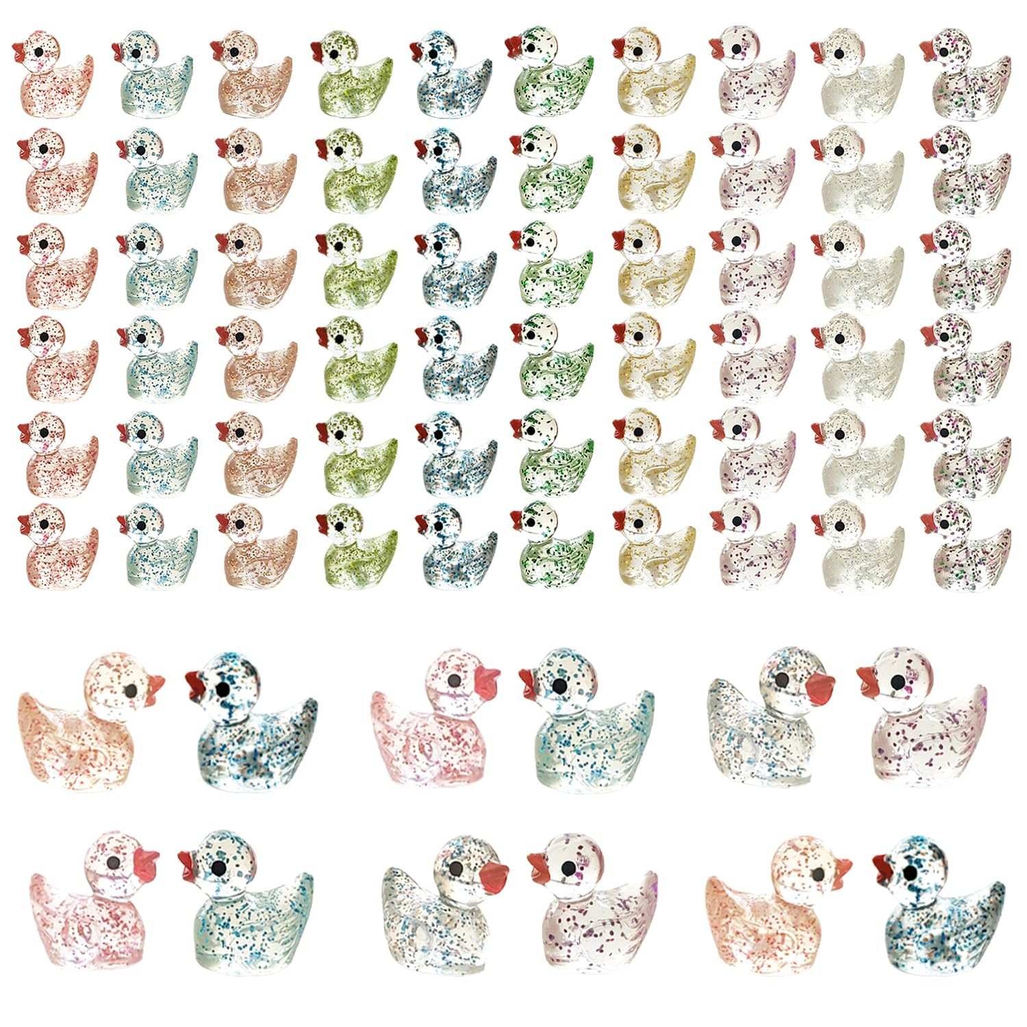 Kuanfine 60 Pcs Glitter Tiny Duck Figures – Mini Resin Ducks For Crafts, Slime, Aquarium & Garden Decor
