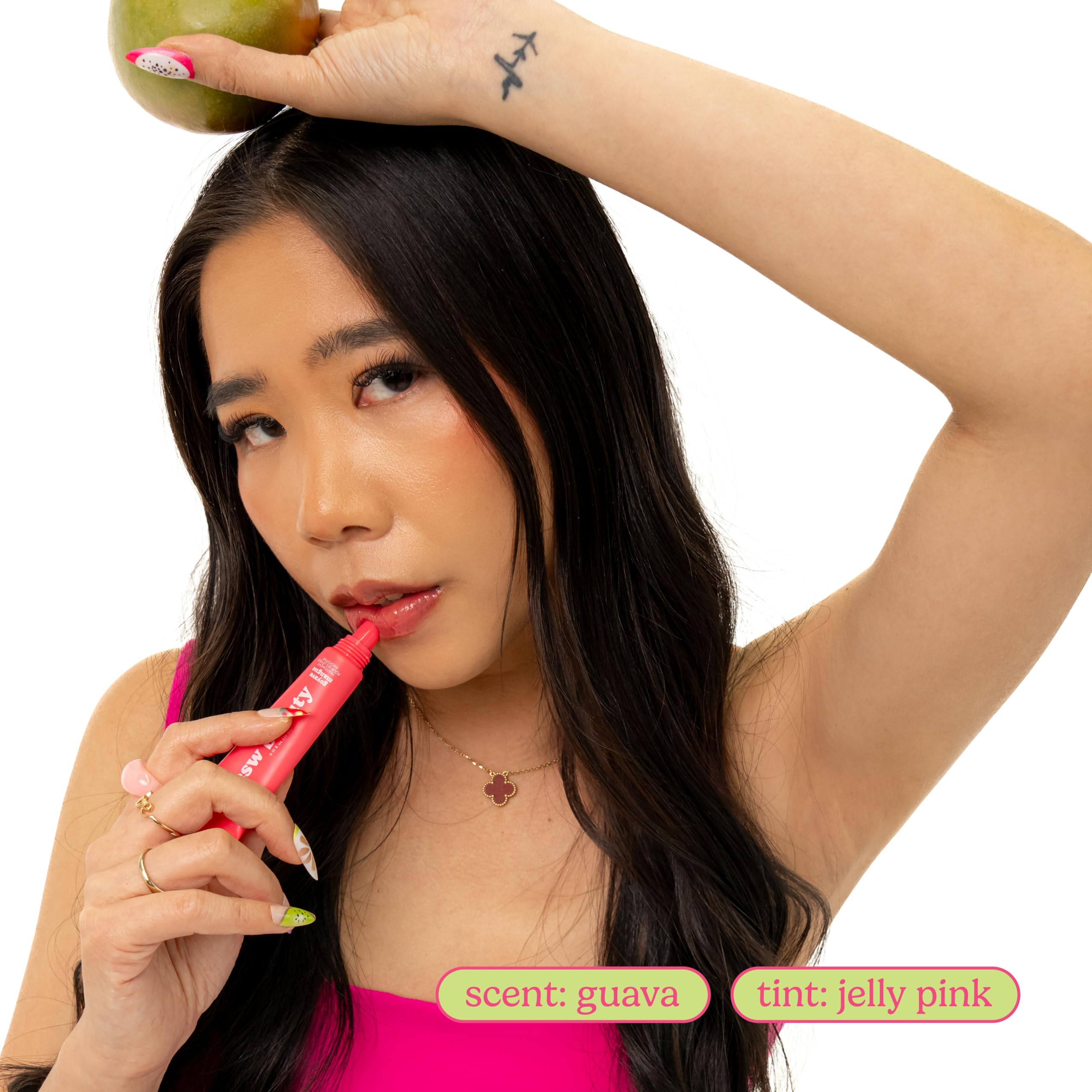 ESW Beauty Guava Mango Smoothie Lip Treatment - Light Pink Tint with Shea Butter, Peptides, Guava & Mango for Advanced Smoothing & Collagen Boost