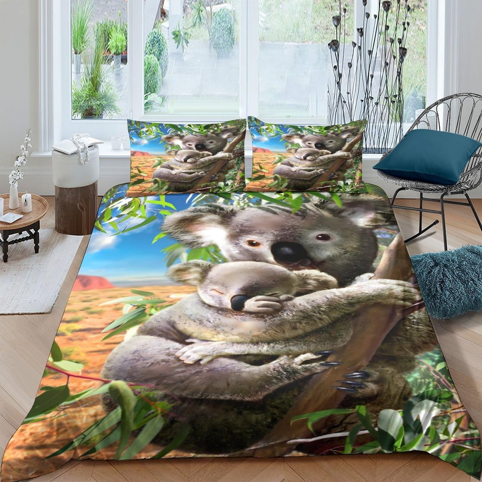 Ctjqhvkz Style-4 3D Printed Koala Tree Fitted Sheet Microfiber Soft Breathable Forest Animal Mattress Cover Bedroom Decor Single（135X200cm）