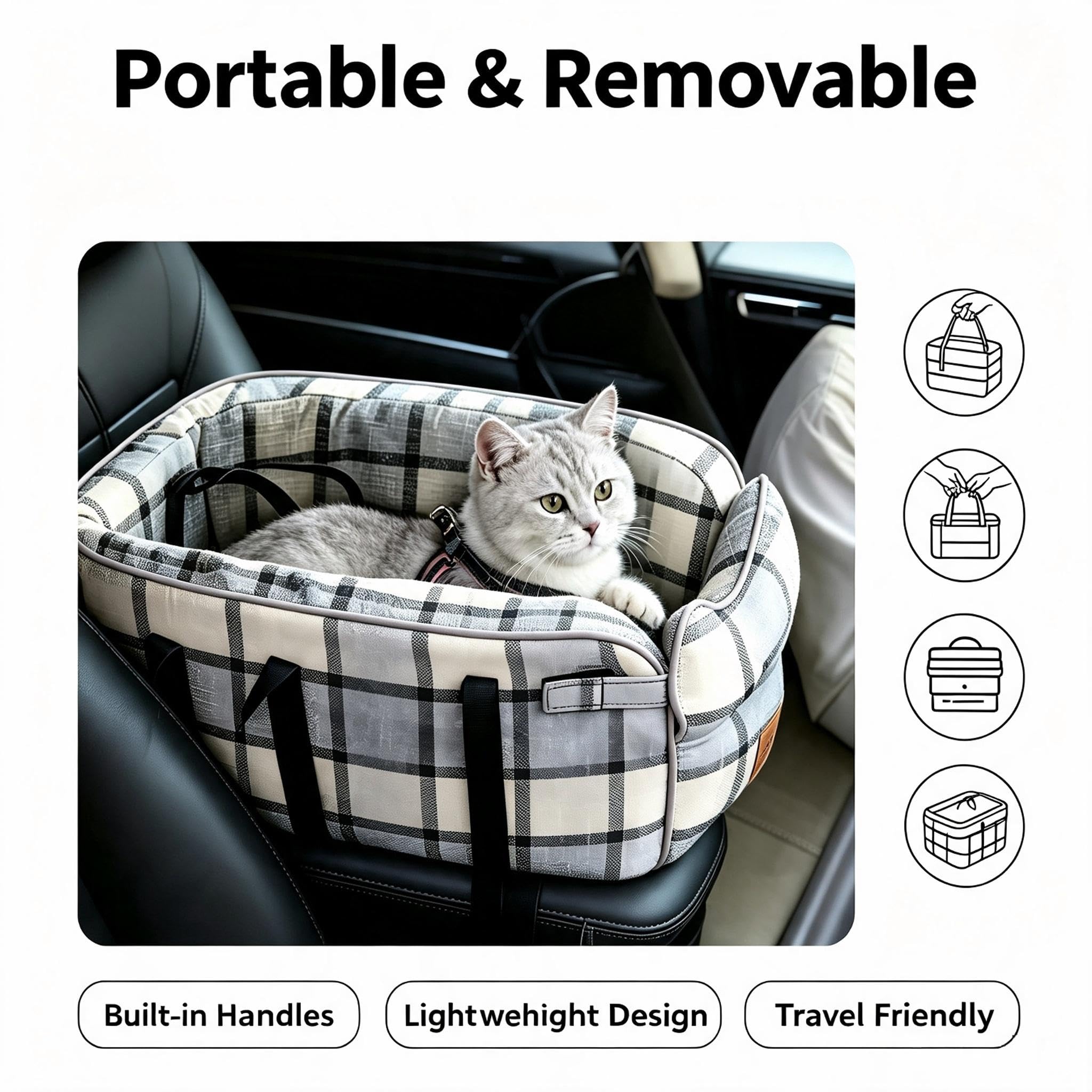 Asiento de Coche para Perros Pequeños para Chrysler Pacifica 2017-2025 | Asiento de Coche para Mascotas en Consola Central, Elevador Portátil, para Perros y Gatos