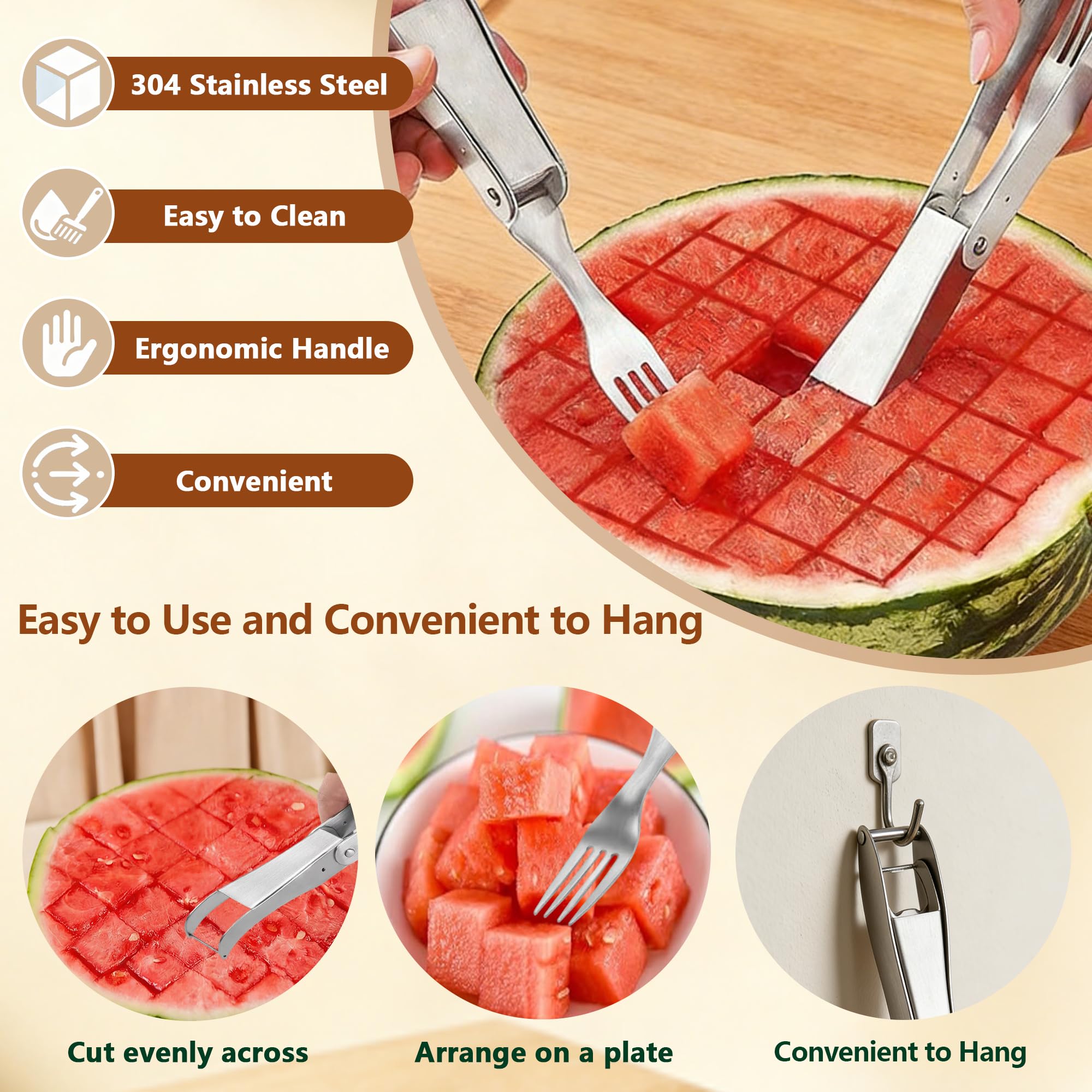 Watermelon Cutter, 2-in-1 Stainless Steel Fruit Cutter, Dual Head Watermelon Fork Slicer Tool, Summer Fruit Cutting Kitchen Gadget for Home(1PACK) — Amazon image 7