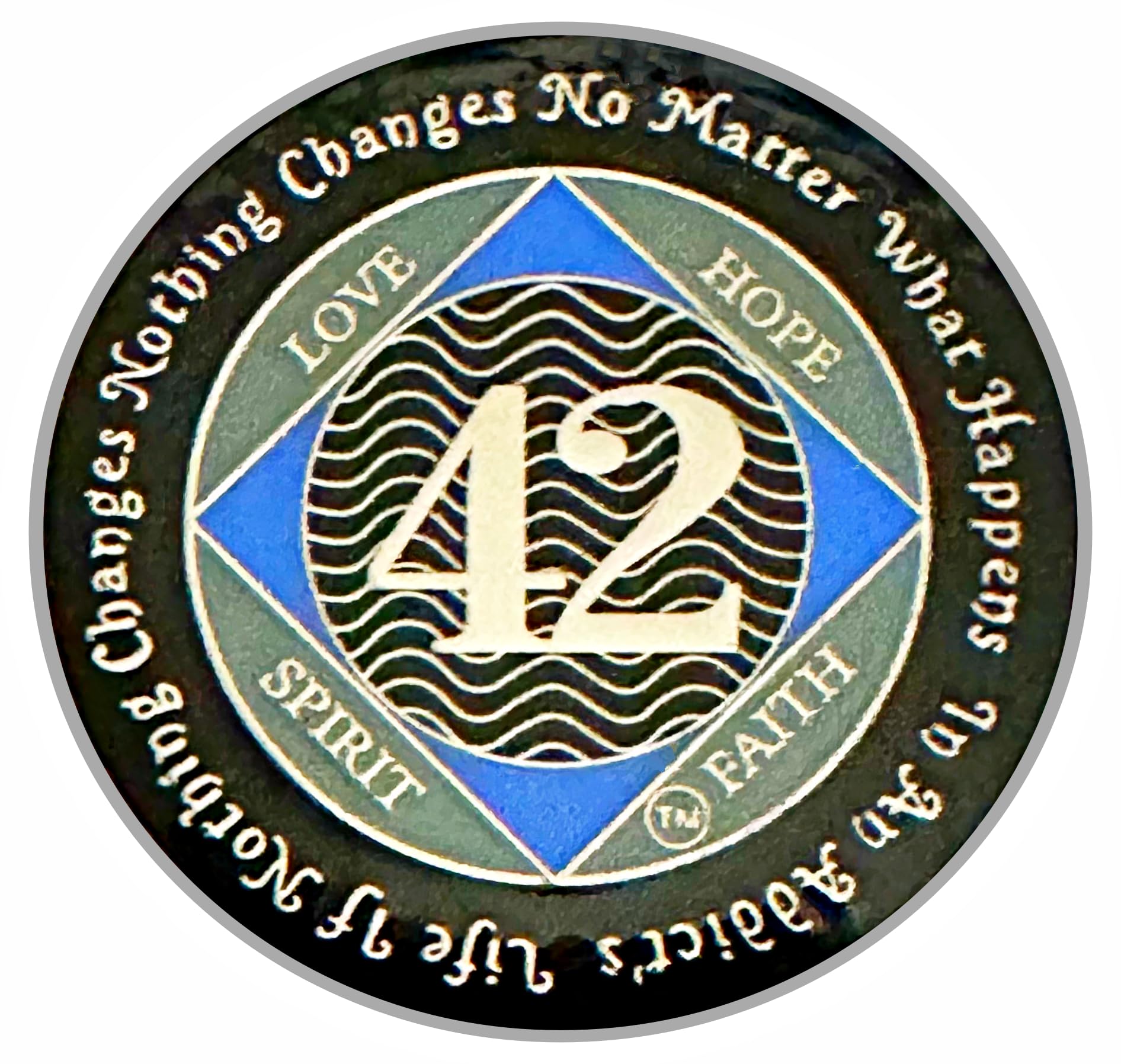 Medallón NA de 42 años (años 1-55), plateado, chapado en color azul, moneda anónima de narcóticos cubierta de epoxi (NA 42 años)