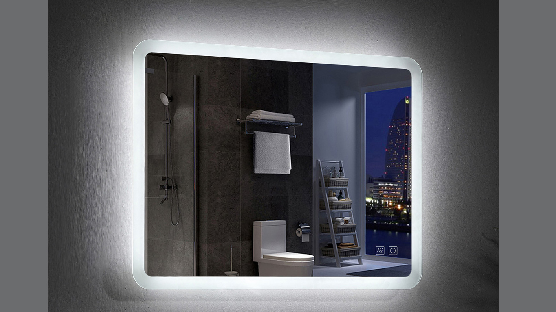 Miroir Salle De Bain LED Lisa 80x60 Cm - Anti-buée, Bluetooth, 3 Couleurs, Horloge, Prise, Loupe, Tactile - 10
