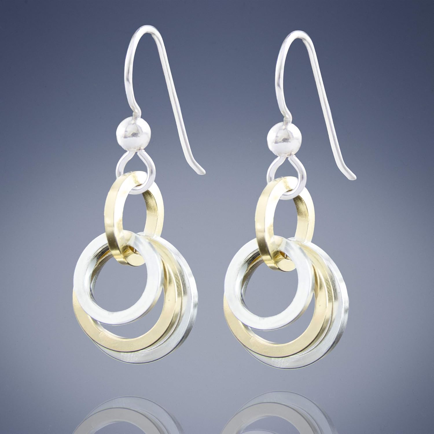 Dainty Mixed Metal Circle Dangle Earrings | Minimalist 14K Gold-Filled and 925 Sterling Silver Drop Earrings | Everyday Two Tone Jewelry Gift for Women - Image 7