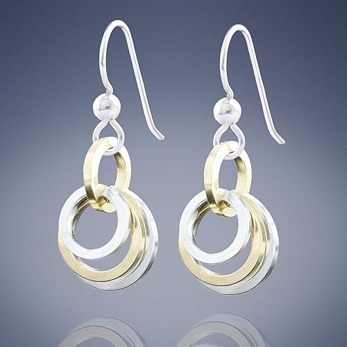 Miniatura 7 de Delicados aretes colgantes de círculo de metal mixto  Aretes colgantes minimalistas de oro laminado de 14K y plata esterlina 925  Regalo de joyería