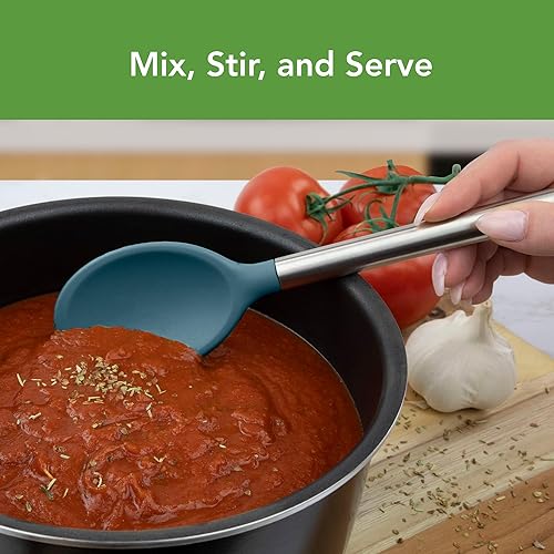 Miniatura 2 de Tovolo Cuchara mezcladora de silicona con mango de acero inoxidable, pizarra azul, apta para lavavajillas, resistente al calor, resistente a los