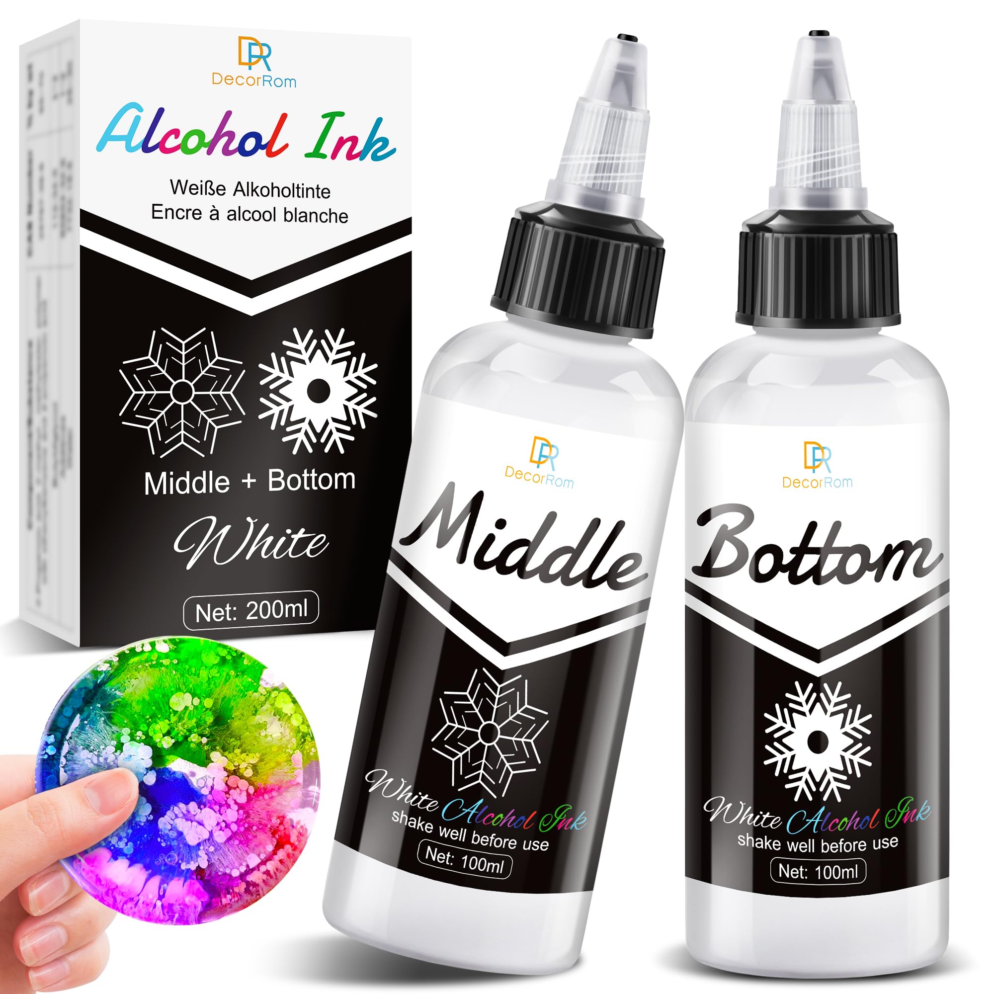 White Alcohol Ink for Epoxy Resin, 200ml Alcohol Ink, Concentrated White Resin Pigment Adjustable Fast-Drying Alcohol-Based Ink Suitable for Petri, Coaster, Tumbler, Artworks, Jewelry Decorations
