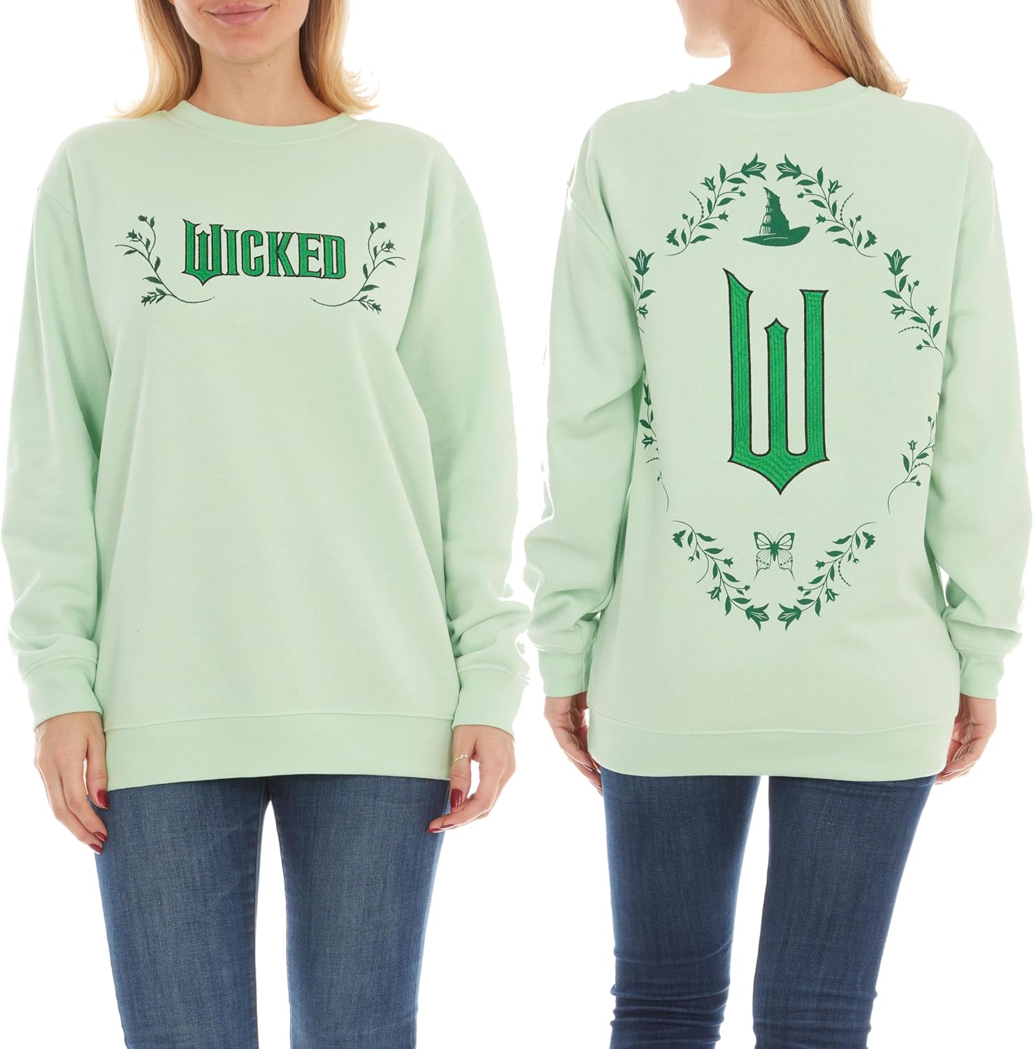 Wicked Women's Wicked Women’s, Ladies & Juniors Front & Back Crewneck Sweatshirt With Embroidery