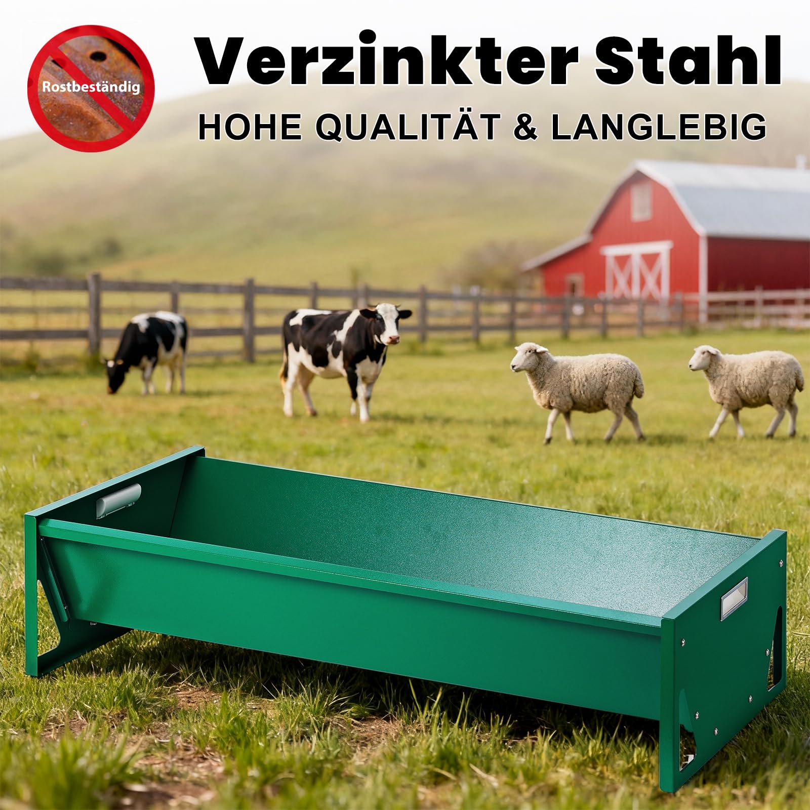 Futtertrog Pferd Metall,Verzinkter Stahl Heuraufe füR Heu & Getreide,100 x 45 x 24cm GroßE KapazitäT,Schwerlast,Stabile,Futterstation für Pferd,Ziegen,Kuh,Schaf,Schwein,Vieh (Grün)