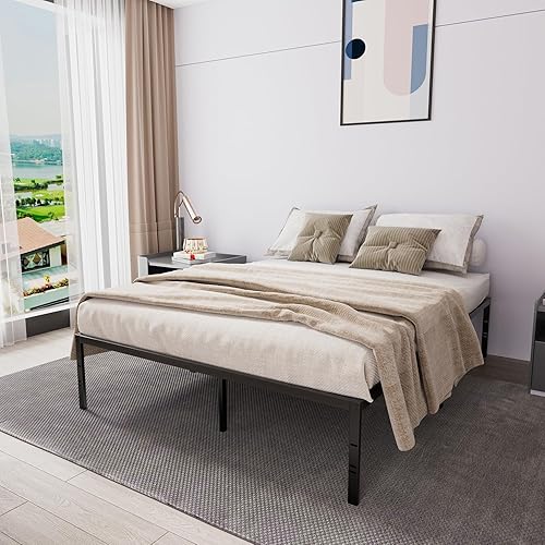 Miniatura 1 de Marco de cama de plataforma de metal tamaño Queen, listones de acero resistente, fácil montaje, no necesita somier, marco de cama de 16 pulgadas de