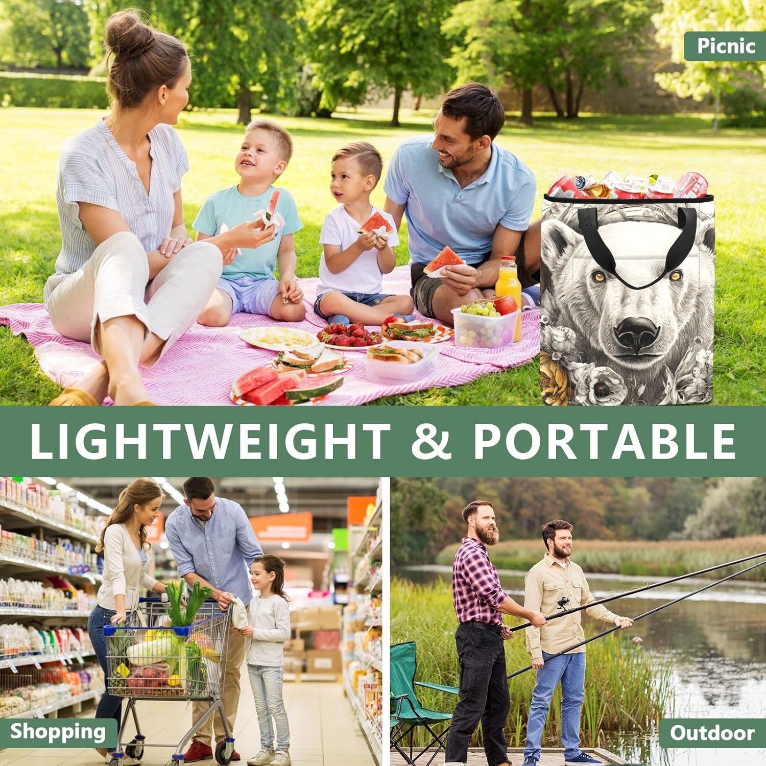 Polar Bear Flower Cooler Backpack, Keep 36 Cans Cold for Up to 24 Hours, Insulated Waterproof Backpack Coolers, Funny Cute Cooler Bookbag for Women Travel Camping Beach