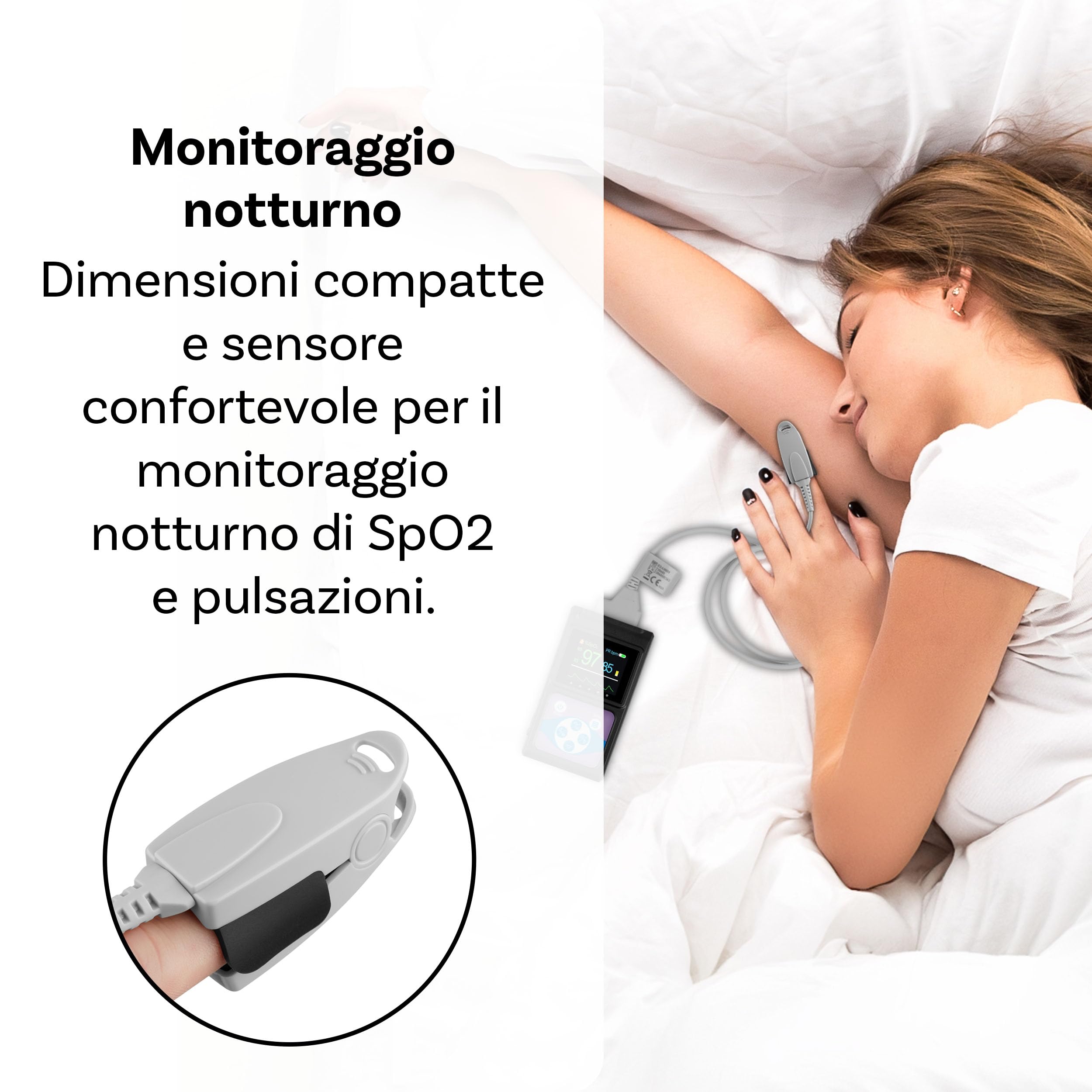 Pulox Pulsossimetro PO-650A - Ossimetro palmare portatile con sensore esterno - Misurazioni a lungo termine, Memoria dati, Segnale acustico