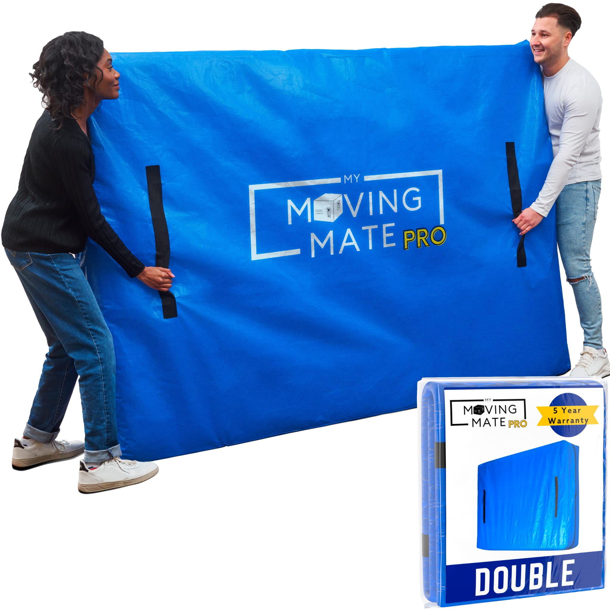 My Moving Mate Blue Double Size Mattress Bag For Moving And Storage With 8 Handles And Zip - Tarp Plastic Mattress Cover For Moving And Storage - Professional Grade Mattress Storage Bags - Heavy Duty, Reusable