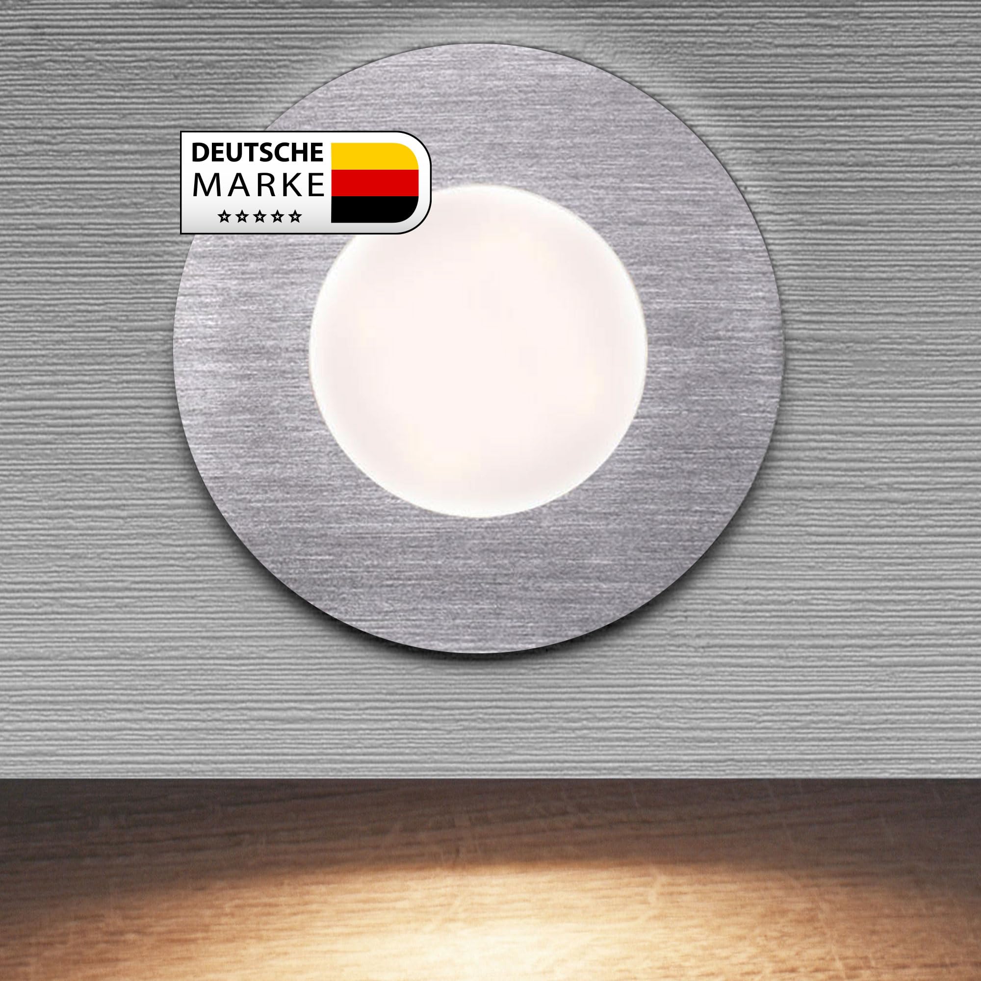 max K O M F O R T LED Treppenbeleuchtung 230V Warmweiß 0,5W – 6er SET Rund Aluminium Stufenbeleuchtung Wand Einbauleuchte Einbaustrahler Treppenlicht Flurleuchte 6104R