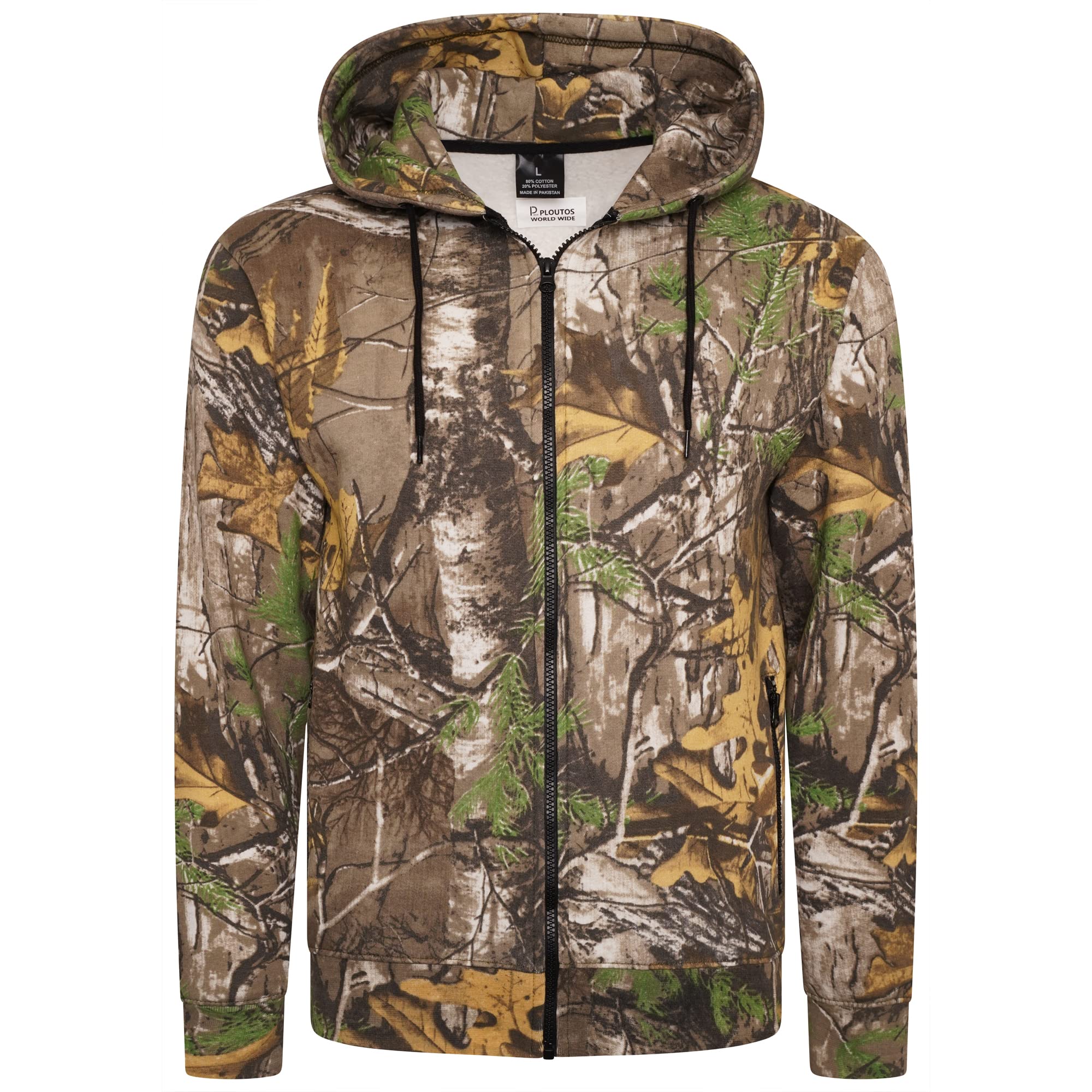 Ploutos - Mens Zip Up Hooded Hoodie Camouflage Hunting Sweat Shirt Jungle Print Tree Tracksuit Camo Gym Sportswear Combat Army Fleece Jumper Hoody (S)
