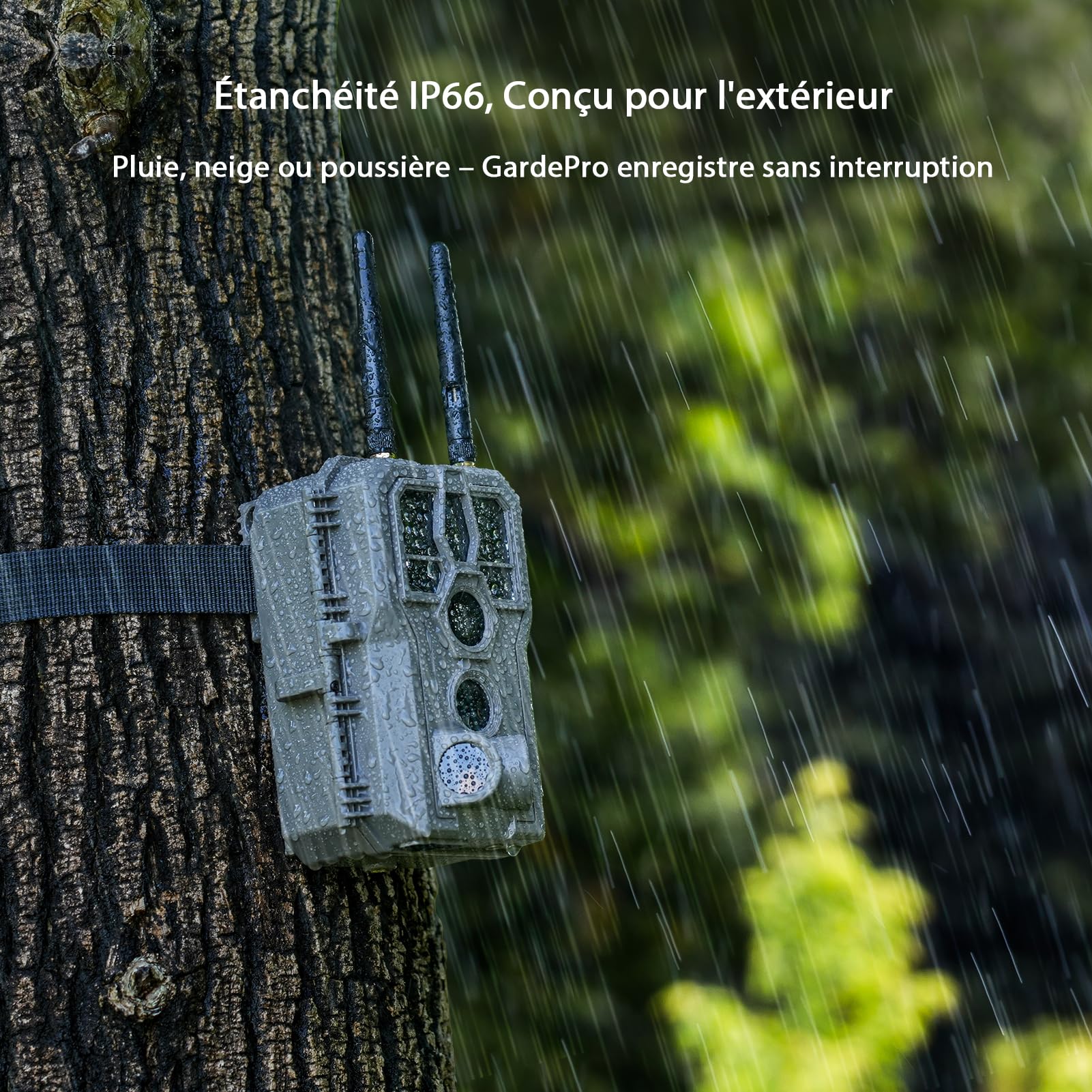 GardePro E8 2.0 Caméra De Chasse Double Antenne WiFi avec Carte SD 64Go, Vidéo 4K H.264 64MP, Jusqu' 30m No Glow Infrarouge Vision Nocturne, Vitesse de Dclenchement 0,1s et Angle de Dtection 120°