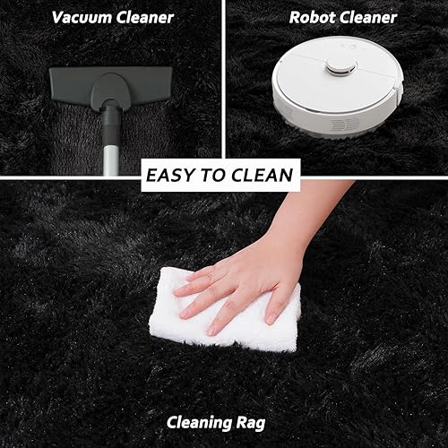 Miniatura 6 de Alfombras negras esponjosas para sala de estar, alfombras de área grande de 6 x 9 pies, antideslizantes, duraderas, modernas, minimalistas,