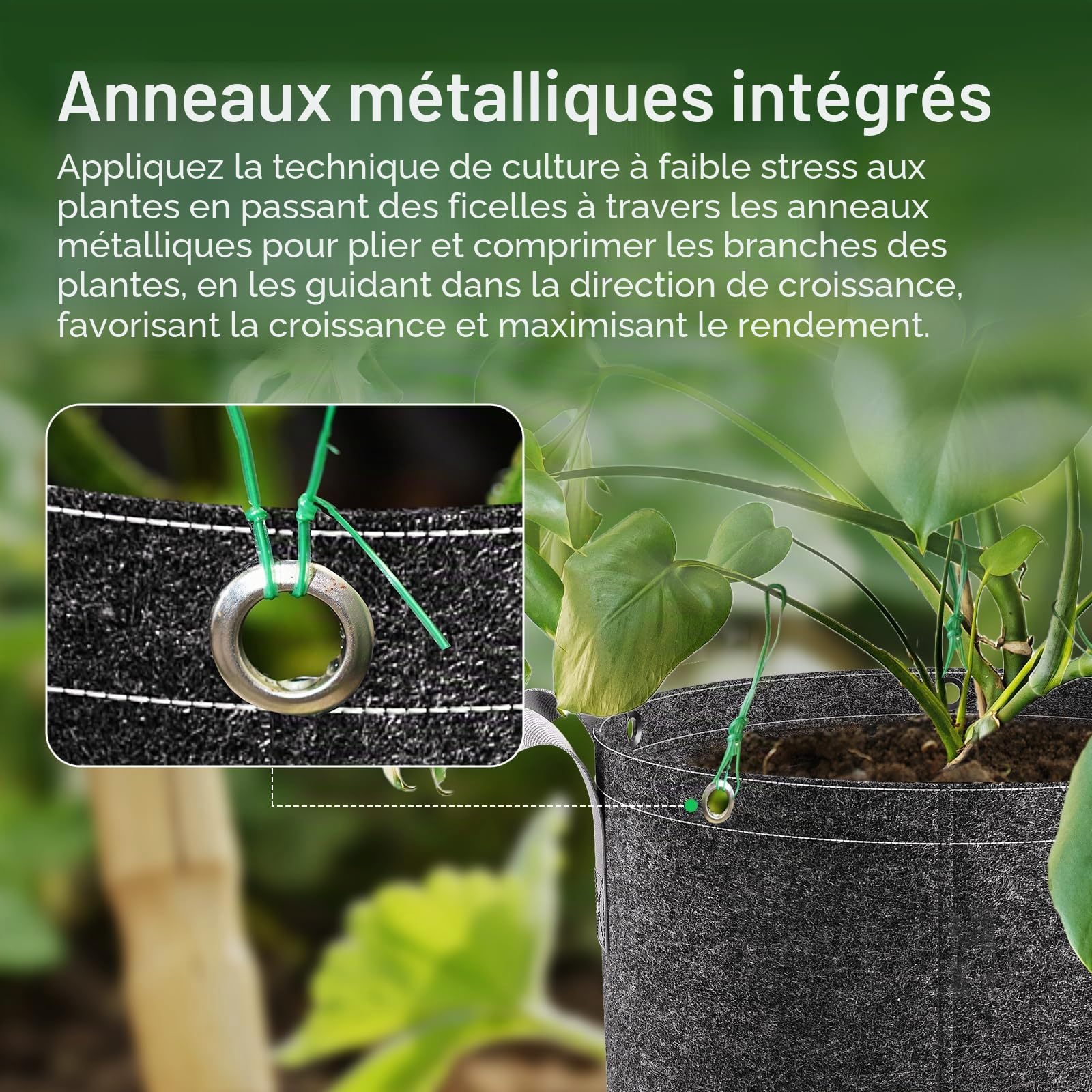 VIVOSUN Lot 5 Sac de Plantation 25L Sacs de Culture Tissu Non Tissé Sac à Plantes 500g/m² Épaisseur, Pots Tissu avec Poignées et Anneaux Polyvalents, Idéal pour LST, Fruits, Légumes et Fleurs
