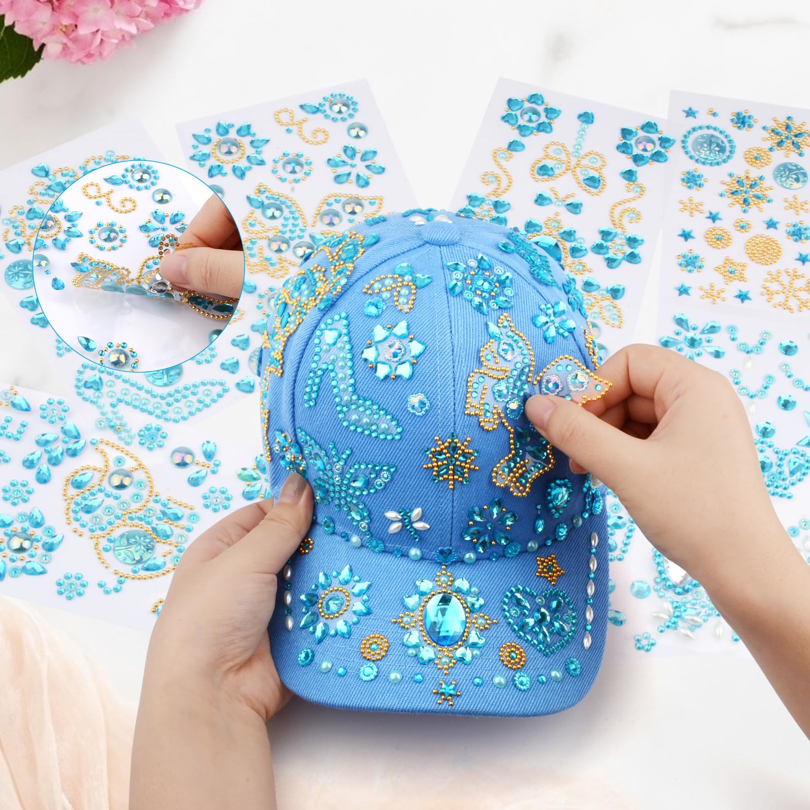 Geschenke für Mädchen DIY Baseballkappe, Hut Selbst Gestalten mit Edelstein Aufklebern, Einschulung Geburtstag Geschenk Mädchen 4 5 6 7 8 9 10 11 12 Jahre, Baseball Cap Bastelset Kinder Schule